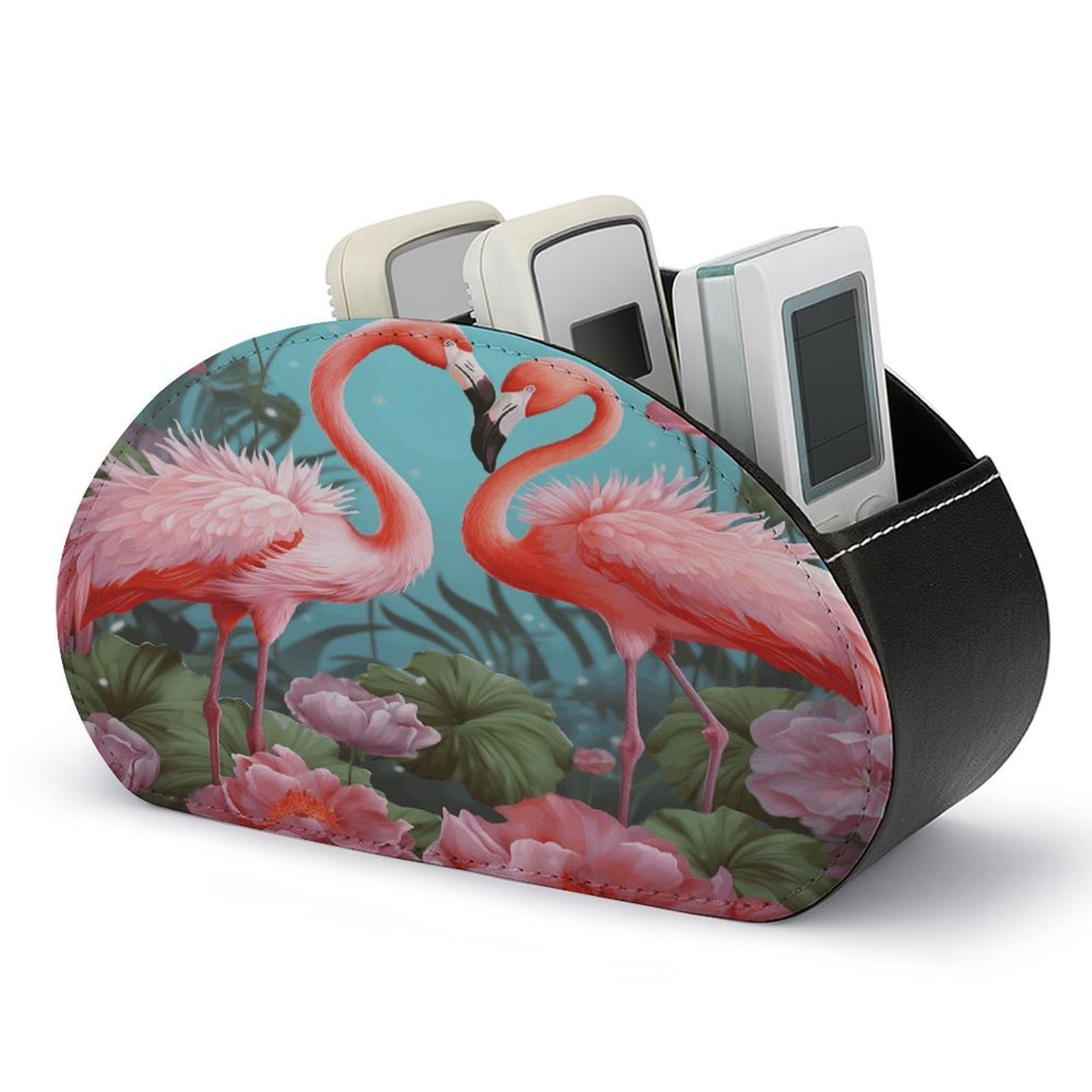 Btcowzrv Style Flamingo Love Flowers Remote Control Holder With 5 Compartments