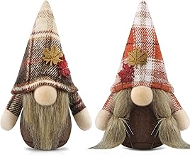 Gehydy Set of 2 Autumn Gonk Plush Decorations Handmade Gnome Maple leaf Home Ornaments Buffalo Plaid Christmas Tabletop Party Figurines