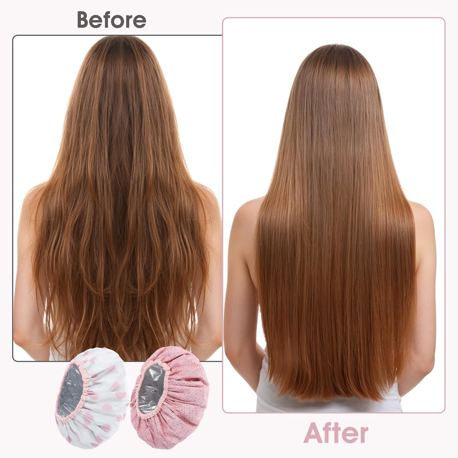 JJUNW 2Pcs Heat Cap for Deep Conditioning, Deep Conditioning Hair Cap, Waterproof Double Layer Hot Oil Hair Treatment Heat Cap, Hair Cap for Sleep,Hair Treatment for Home and Salon Use(Striped, Heart)