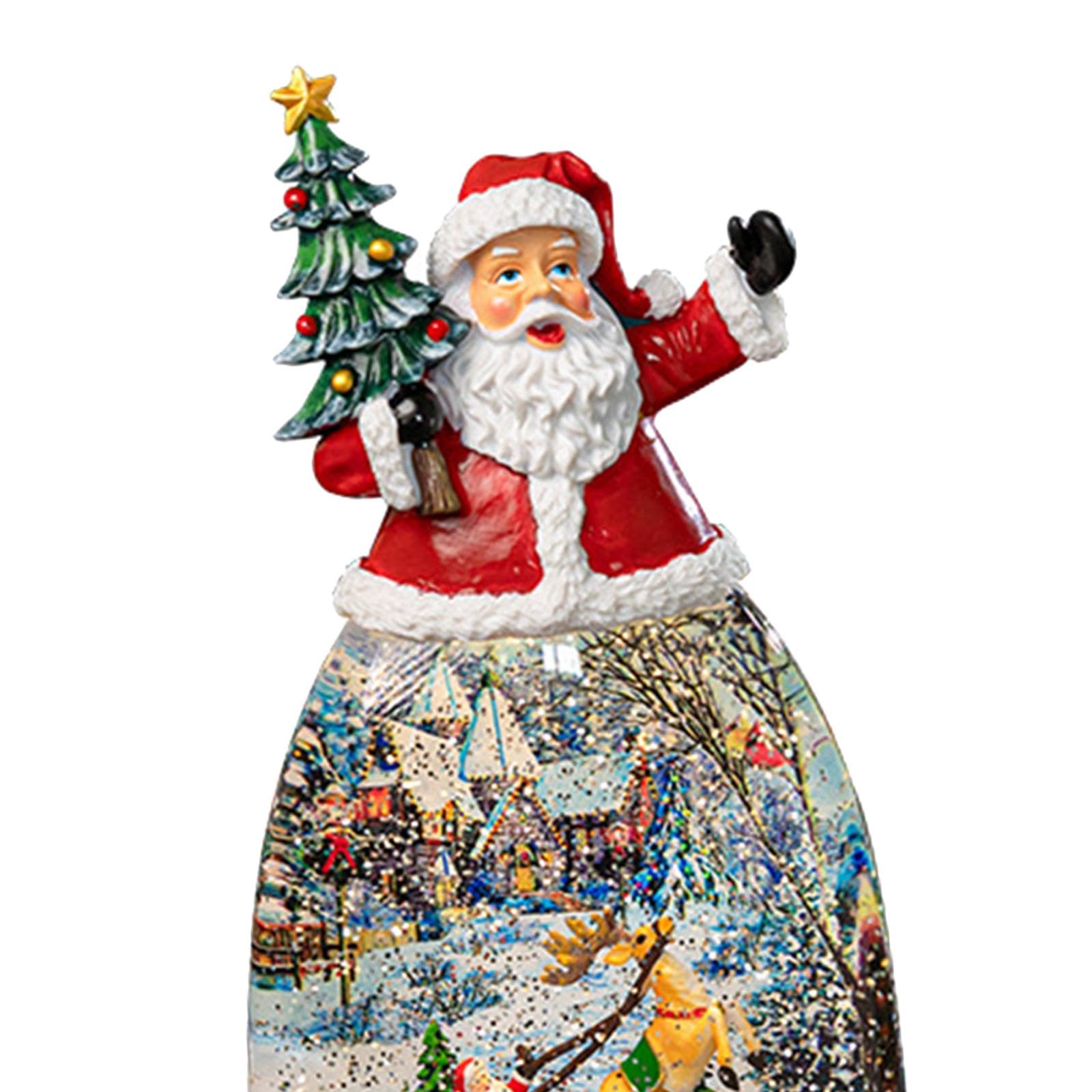 Christmas Snow Globe Musical Lámpara Decorativa con Caja de Música Linterna Iluminada Y Globo Brillante de Resina Adecuada para Regalo Navideño Decora, Papá Noel, Individual