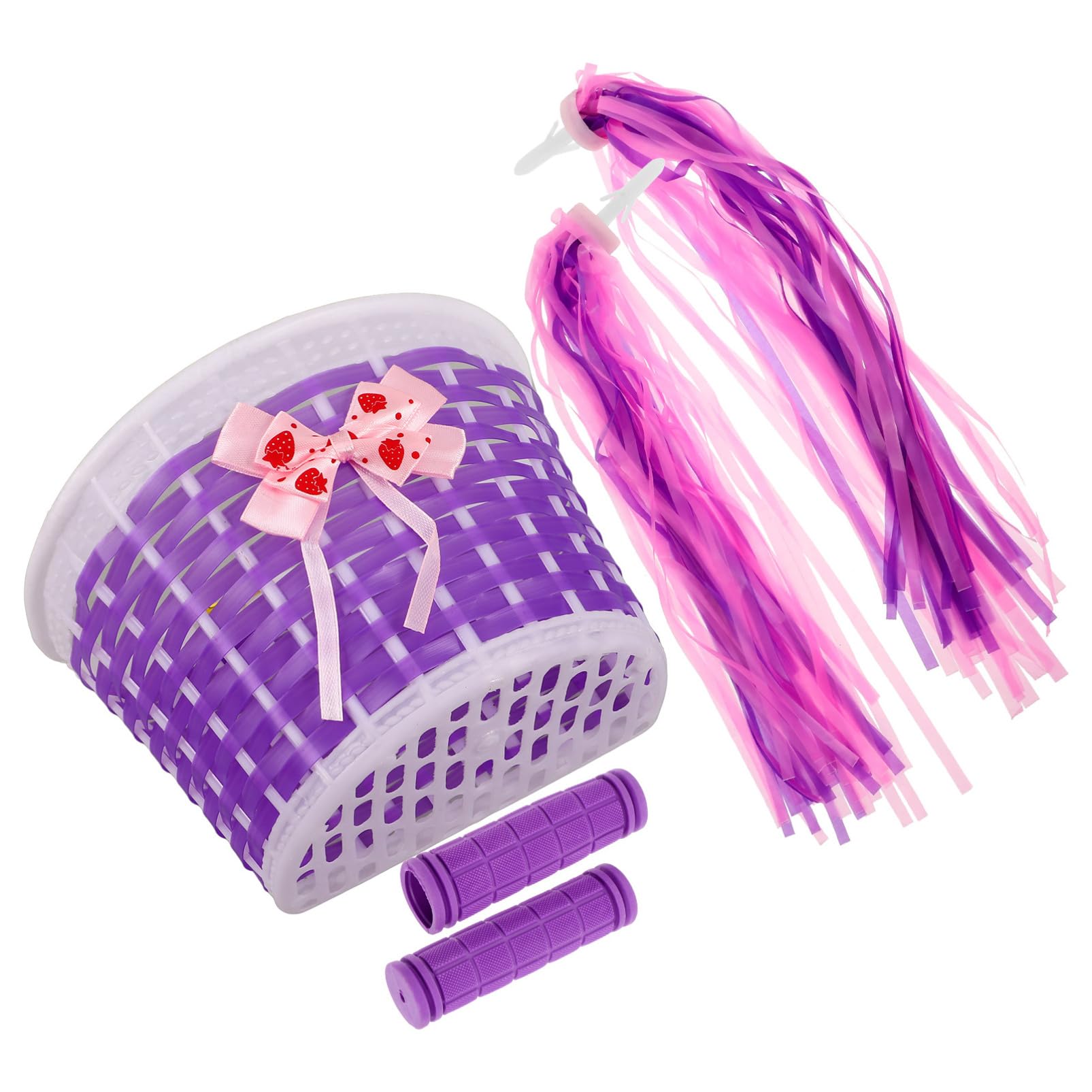 POPETPOP Bike Handlebar Streamers Basket Set Non Slip Grips Woven Design for Easy Installation for Bicycles Scooters More Fun Purple Accessories