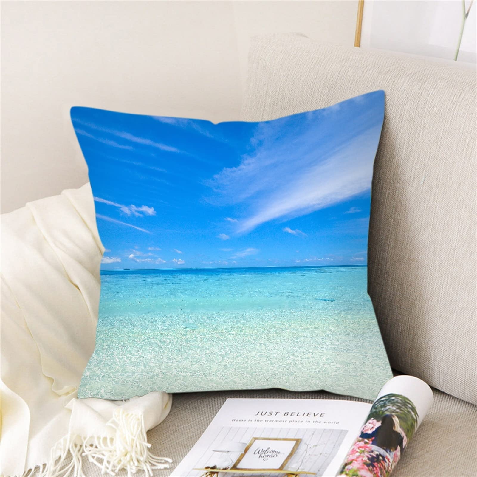 KnBoB Kissenbezug 45x45 Cm – Leinen-Optik Mit Sternenhimmel-Muster – In Braun/Grau