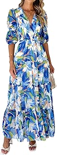 Women's Chic Short Puff Sleeve Floral Printed Tiered Flowy Maxi Dress - Buy now