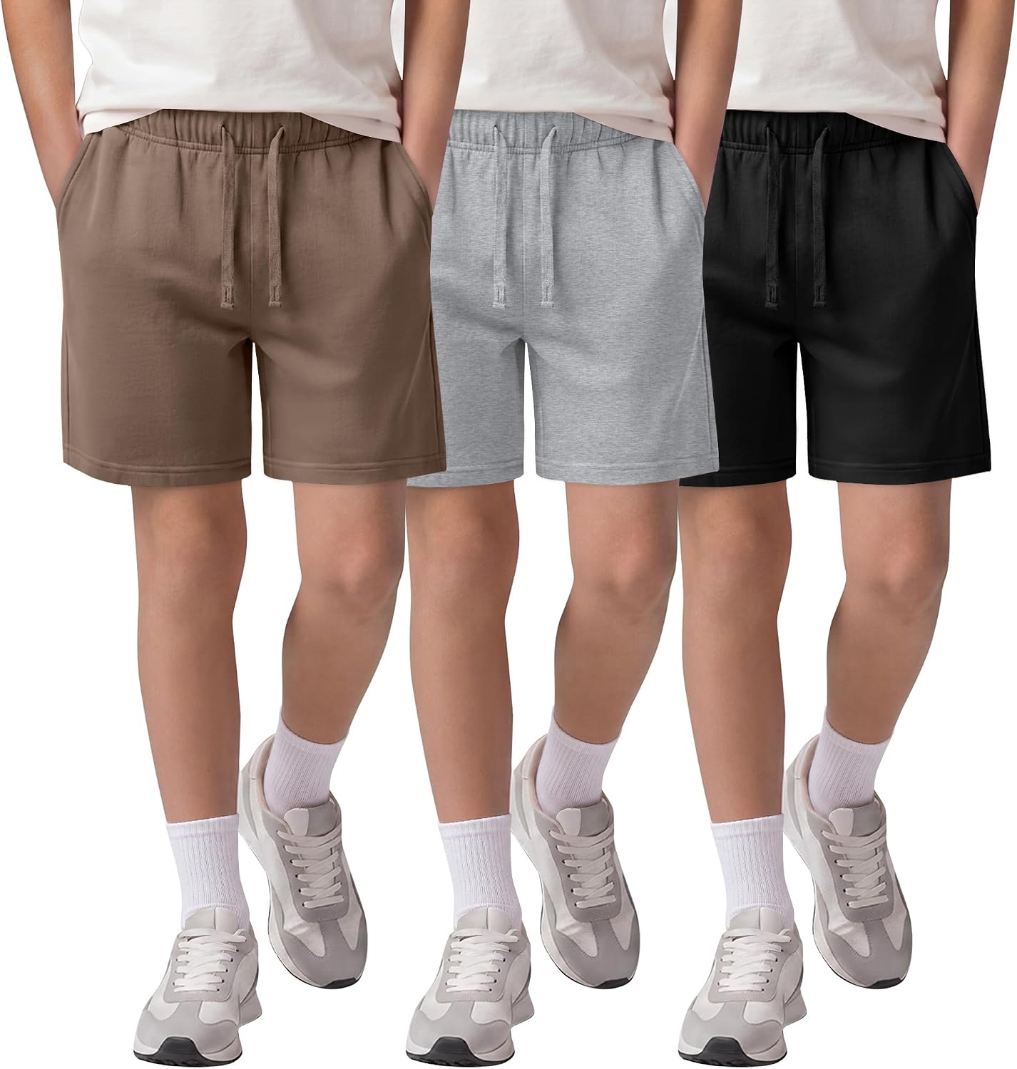 3 Pack Boys Shorts Kids Straight Leg Athletic SweatShorts with Pockets Basketball Casual Short Baggy Summer Clothes