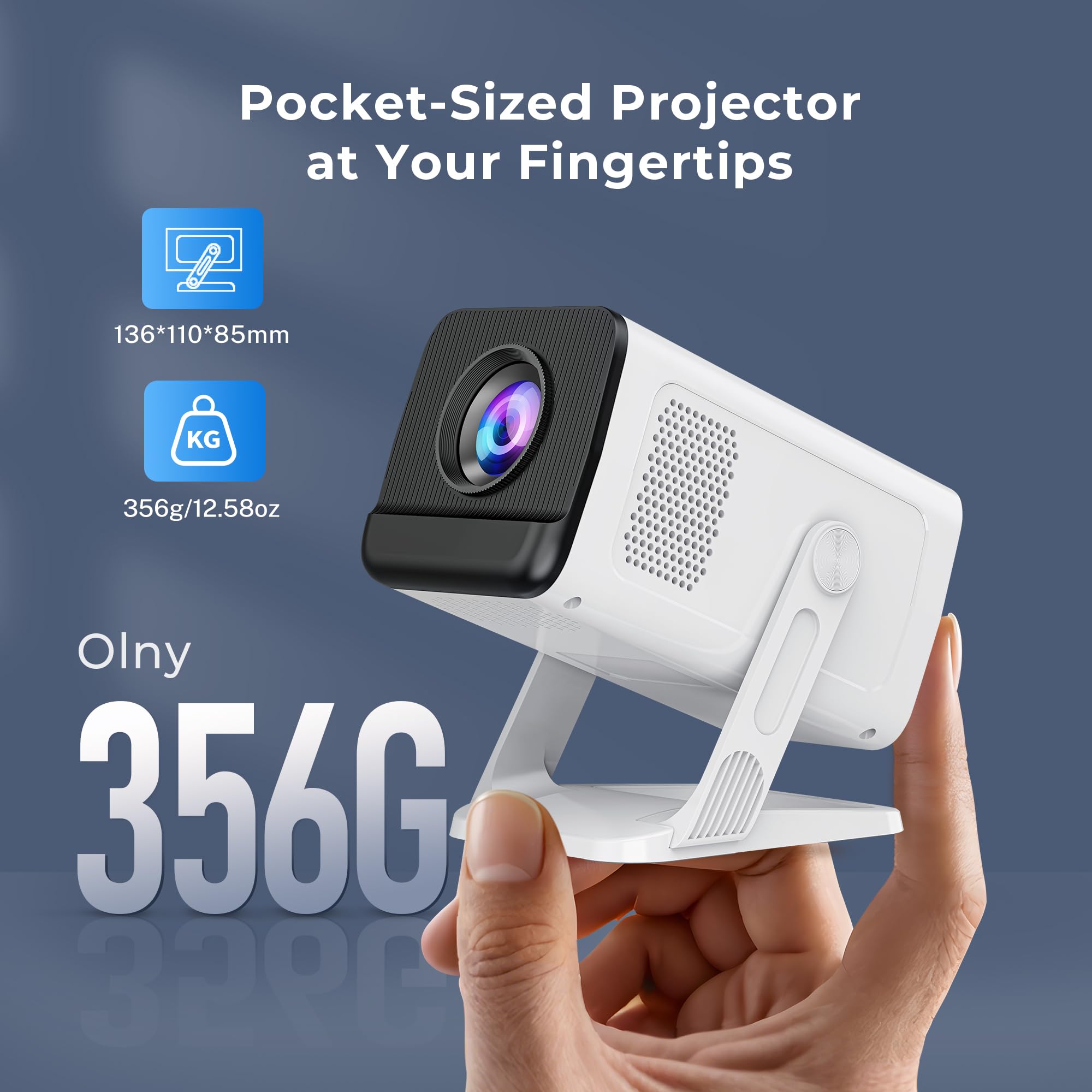 Mini Portable Vidéoprojecteur Compatible 4K, Video Projecteur Contrôle App | Android 14 Smart Rétroprojecteur, Auto Keystone Courte Focale Projecteur WiFi6&Bluetooth5.4 Compatibile avec HDMI/USB, Blanc