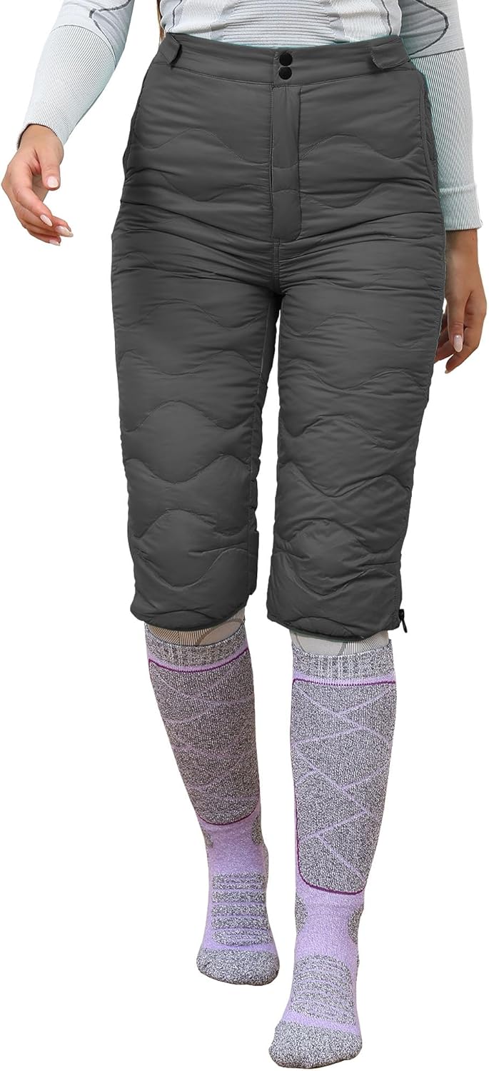 Unisex 90/10 Duck Down Insulated Shorts with Full-Length Side Zipper — Puffer Ski Inner & Outer Shorts for Winter