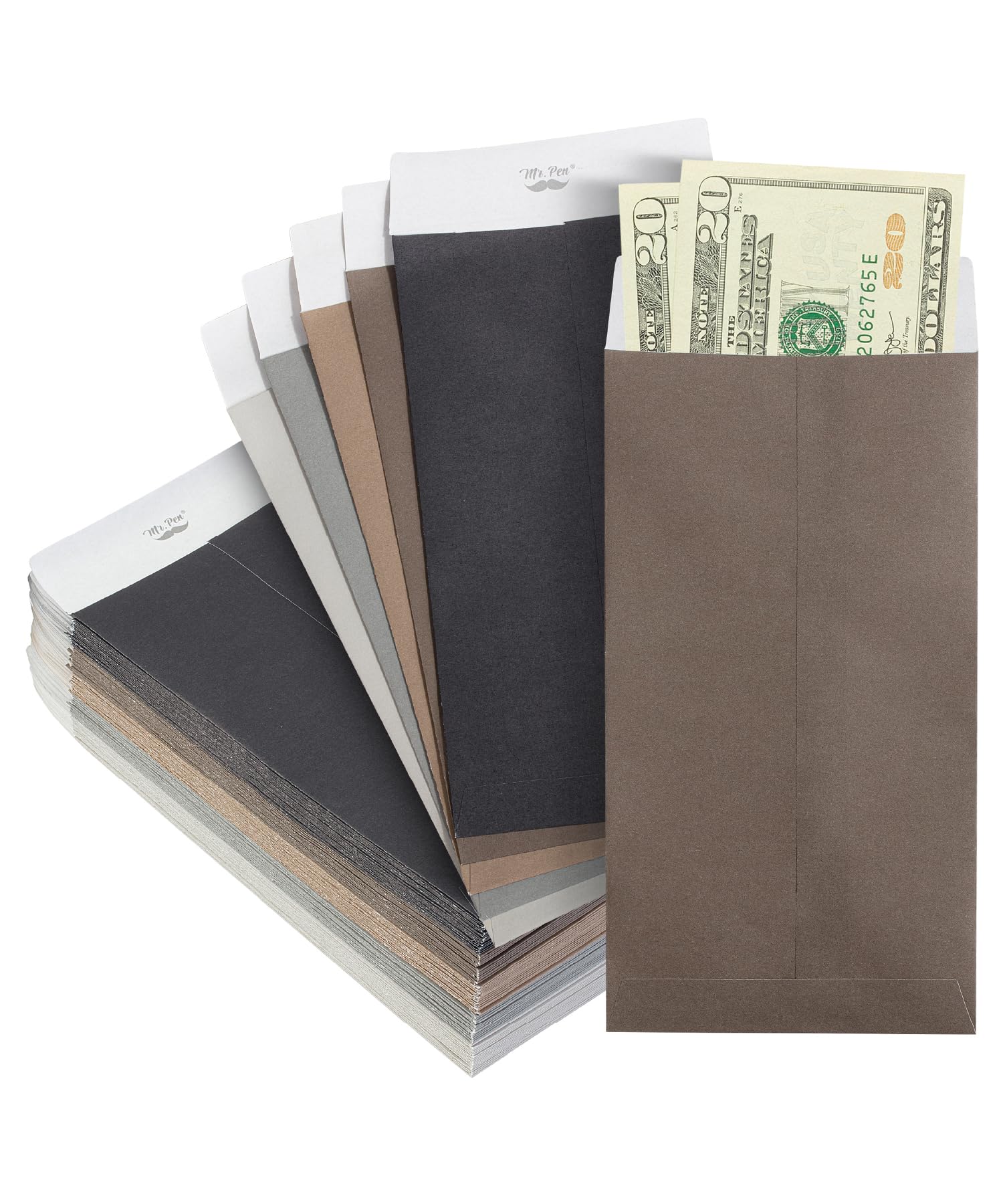Mr. Pen- Money Envelopes for Cash, 6.5" x 3.5", 100 Pack, Kraft Paper, Self-Adhesive Bulk Cash Envelopes for Budgeting, Money and Coin Saving, Check, Budget, Small Item Organizing