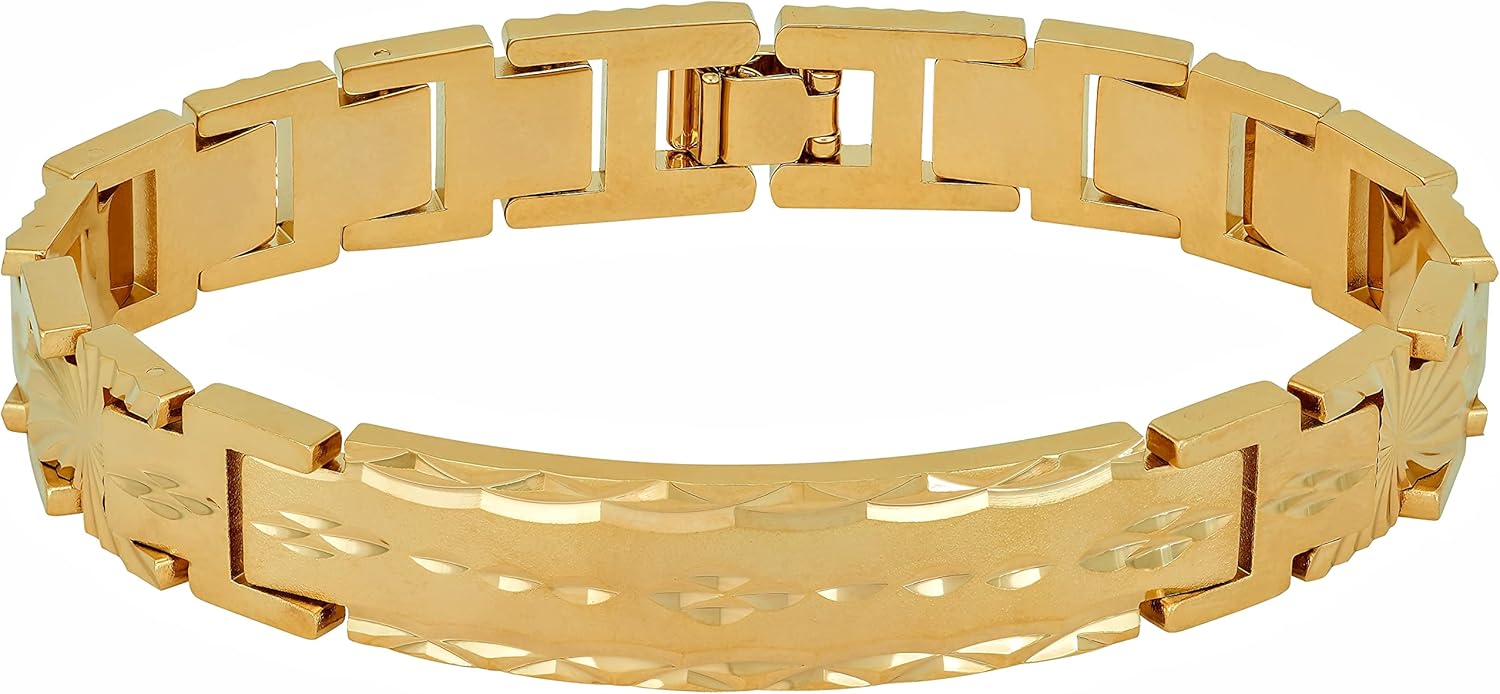 LIFETIME JEWELRY 12mm Diamond Cut ID Bracelet for Women and Men 24k Gold Plated