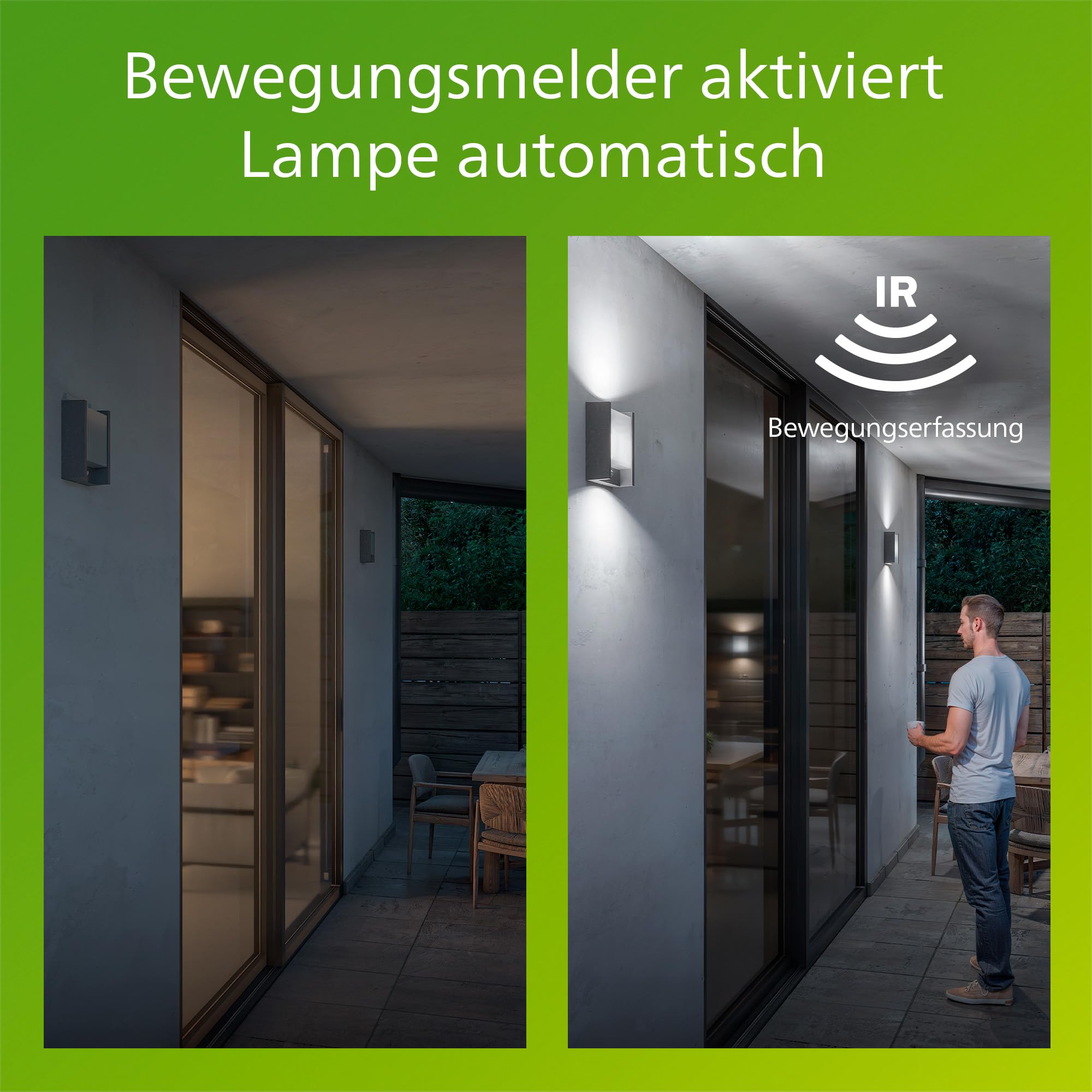 PHILIPS Arbour LED-Wandleuchte, Außenleuchte mit Bewegungsmelder, Außenbeleuchtung, 6 W, 750 lm, 4.000 K Kaltweißes Licht, IP44-Wetterfest, Integrierte LED, Langlebig, Anthrazitgrau
