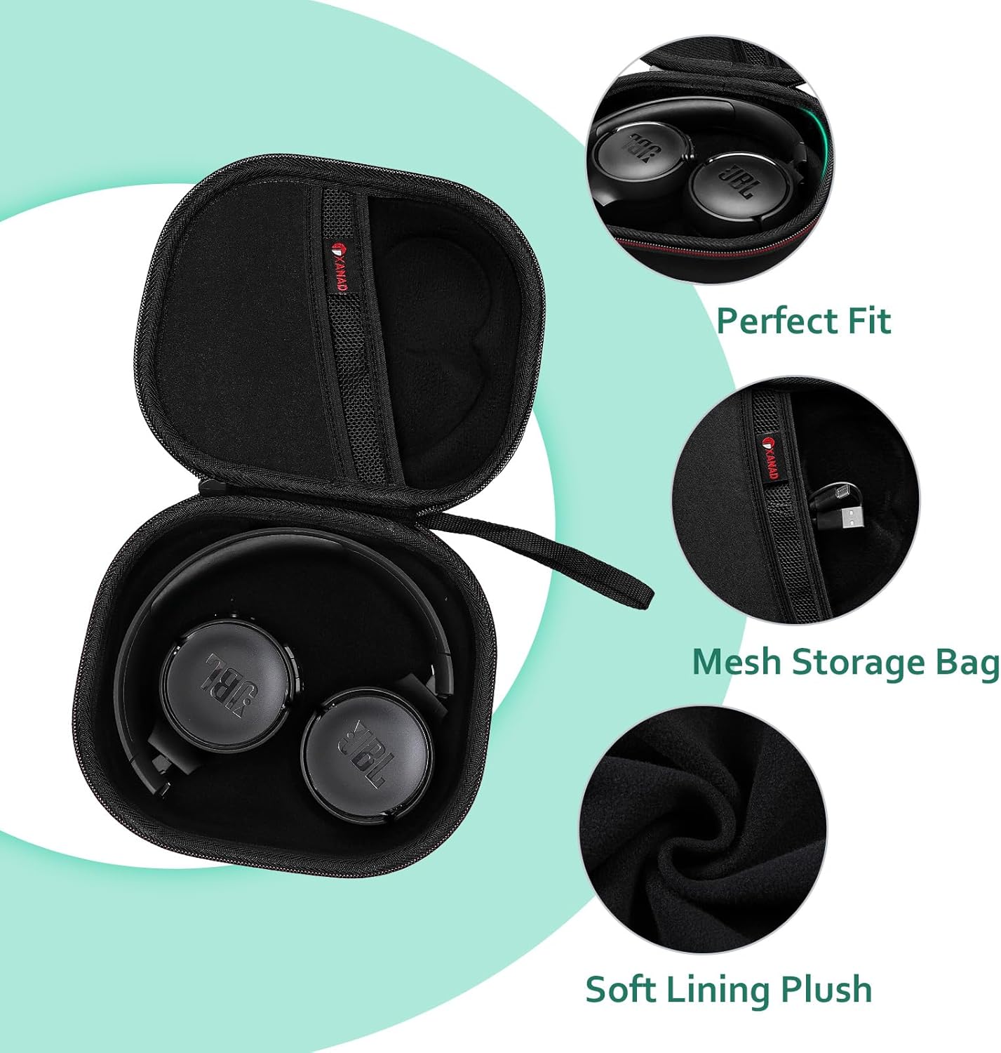 XANAD Hard Case Compatible with JBL Tune 520BT / 510BT / 660NC / 670NC / 570BT / 500BT / 500 / Live 460NC / JBL T450BT and Soundcore H30i Bluetooth Wireless Headphone (Black) - Image 2