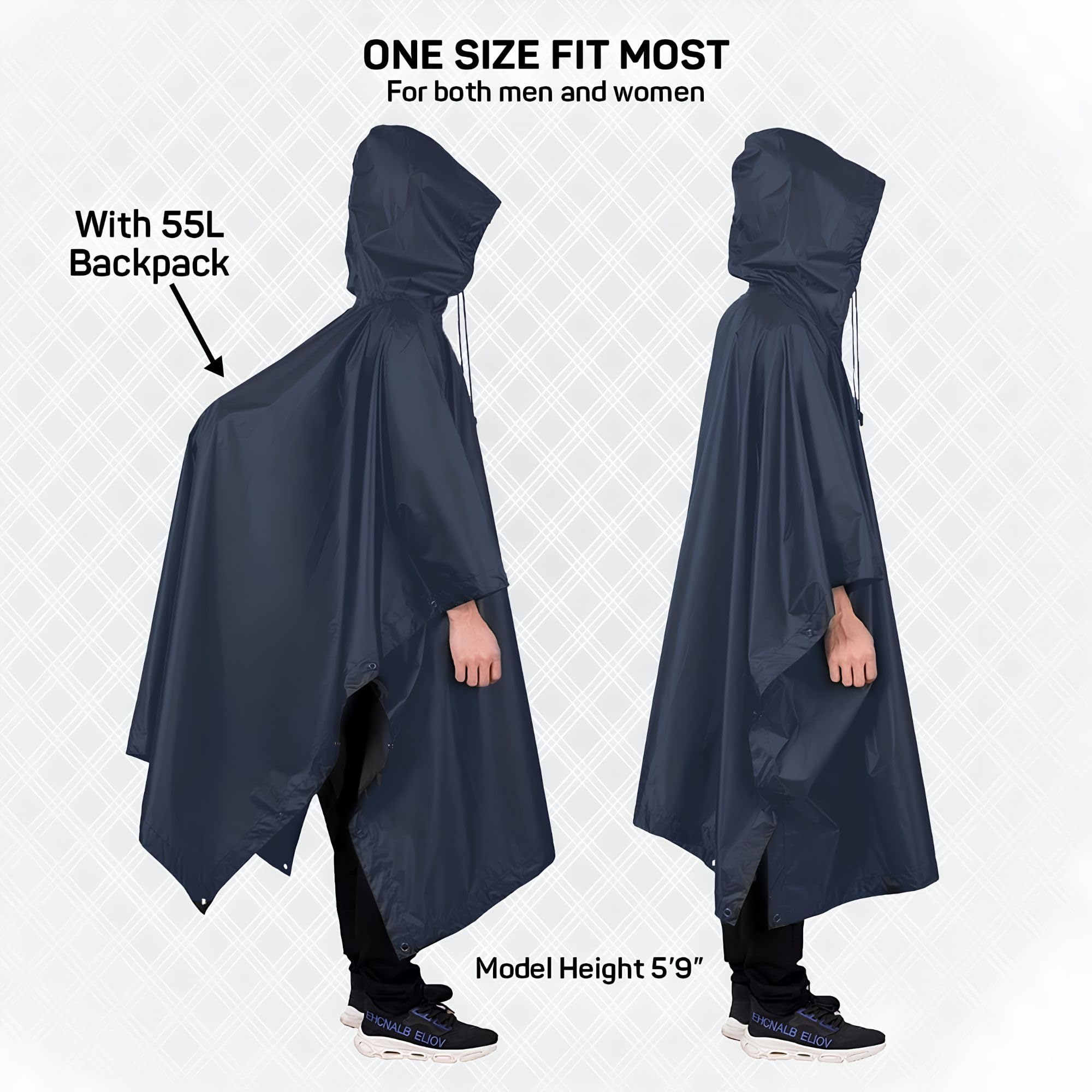 ROCKSPORT Unisex Hooded Rain Poncho for Adult, Polyester Waterproof, lightweight,Reusable& Packable, Long Sleeve & One Size Fits Most, Free Size (Blue) 4