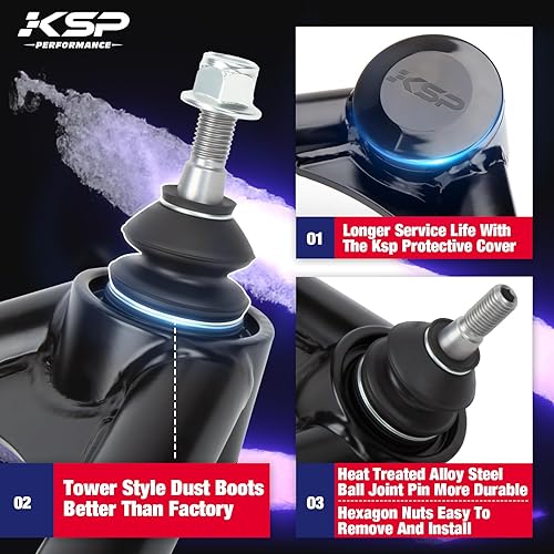 Miniatura 10 de KSP Brazos de control superiores para Ram 1500, brazos de suspensión tubulares de elevación de 2 a 4 pulgadas con rótula para D-odge1500 2WD 4WD