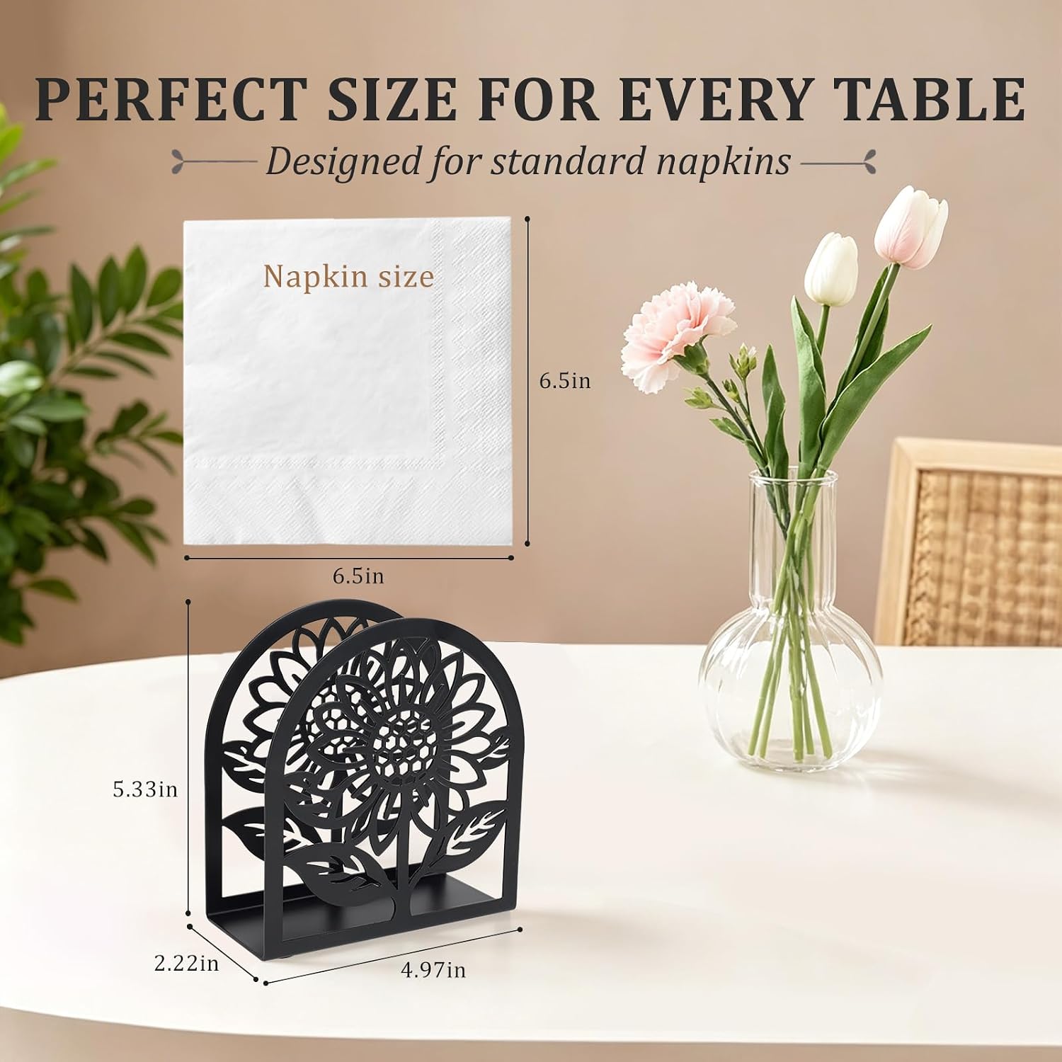 Sunflower Napkin Holder for Table, Solid Metal, Anti-Slip, Farmhouse Decor