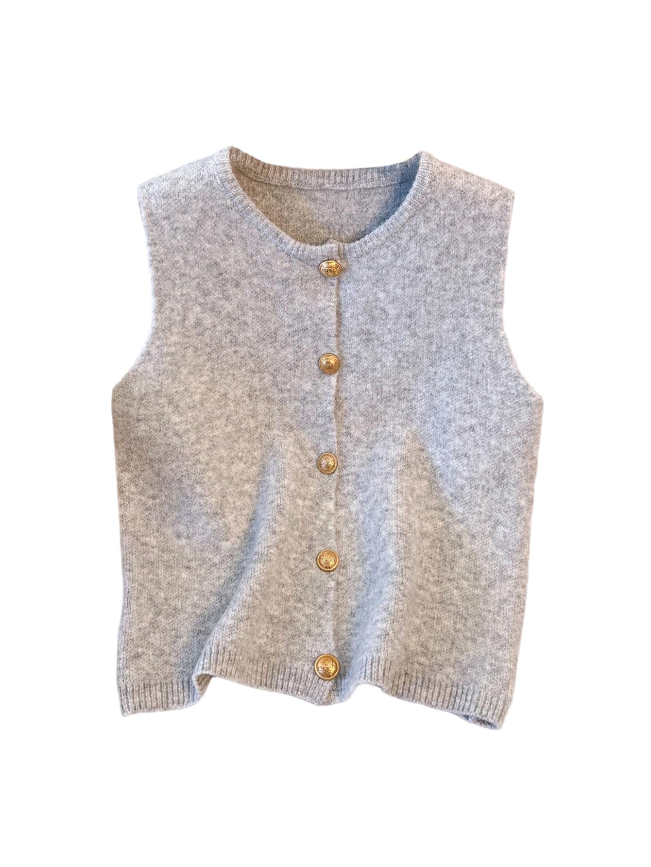 Womens Button Down Sweater Vest Sleeveless Crewneck Knit Outerwear Old Money Knitwear