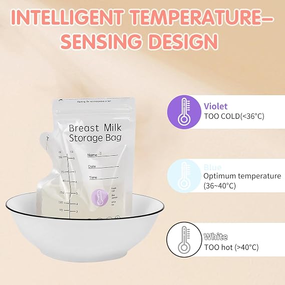 100 PCS Breast Milk Storage Bag 8oz/250ml with Pour Spout Breastfeeding | BPA & BPS Free Milk Storage Bags Temperature-Sensing Color Change Self Standing Pouches No-Leak for Refrigeration & Freezing