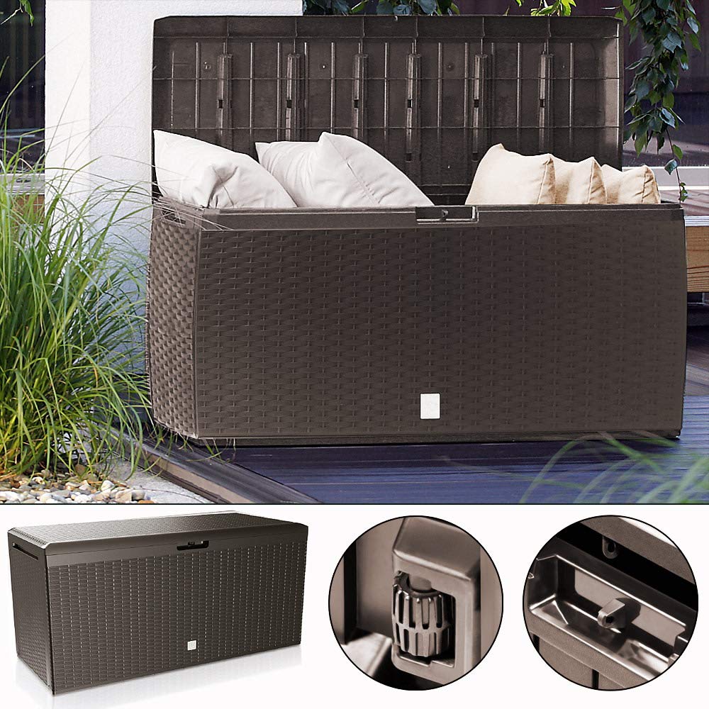 Casaria® Arcón Jardín Exterior Baúl Almacenaje 290L con 6 Ruedas Asas Resistente Intemperie Rayos UV Caja Cojines 117x47x60cm Marrón