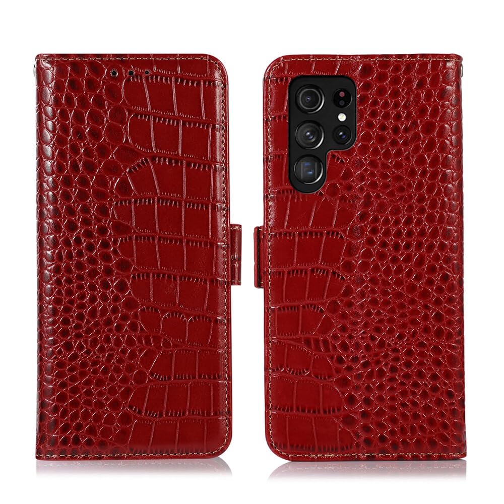Étui cuir véritable rouge anti-rayure pour iPhone et Galaxy S23 - 8