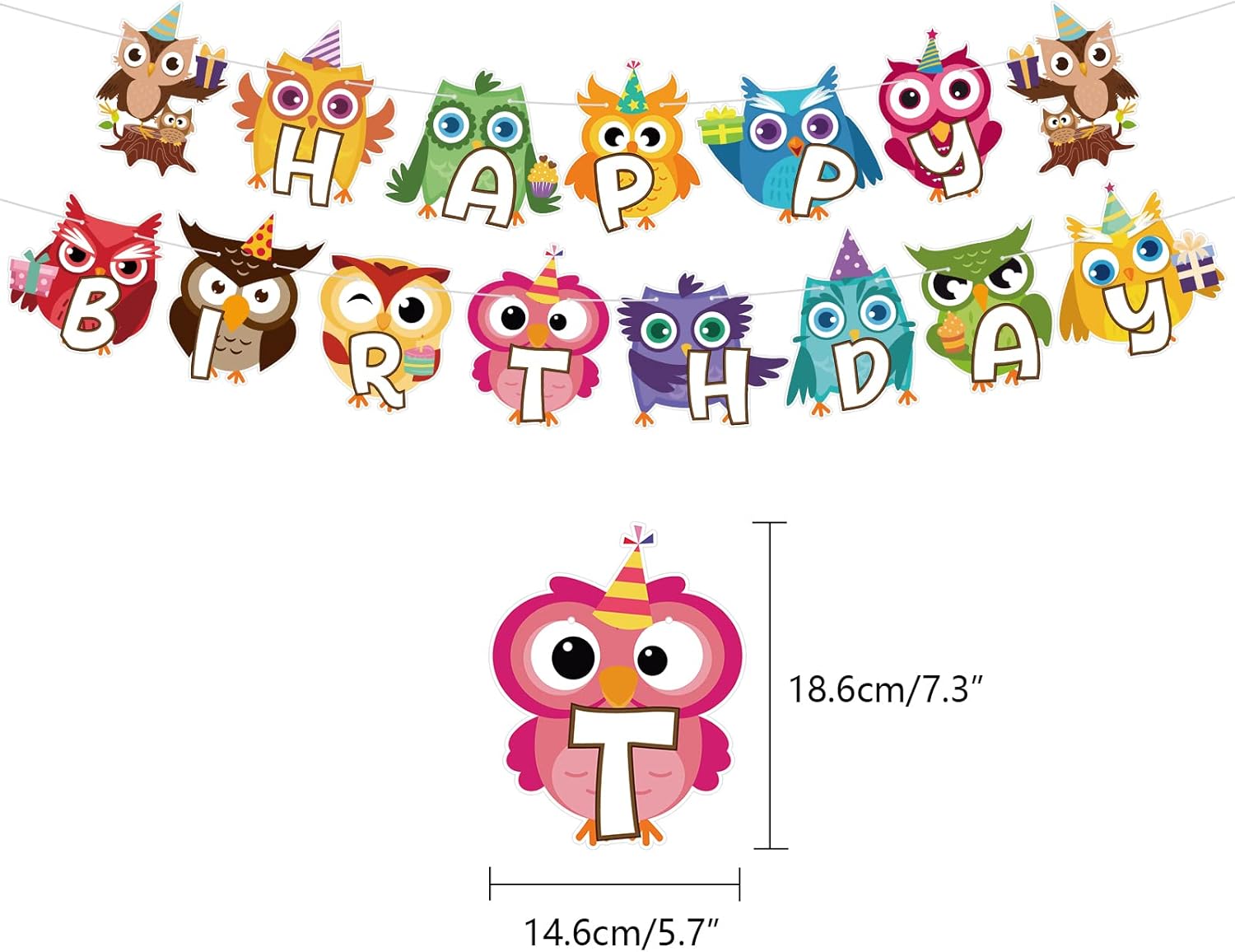46PCS Owl Birthday Party Decorations, Cute Owl Party Supplies with Happy Birthday Banner, Balloons, Cupcake Toppers, Cake Topper, Owl Woodland Wizard Theme Forest Animal Party Supplies for Kids - Image 3