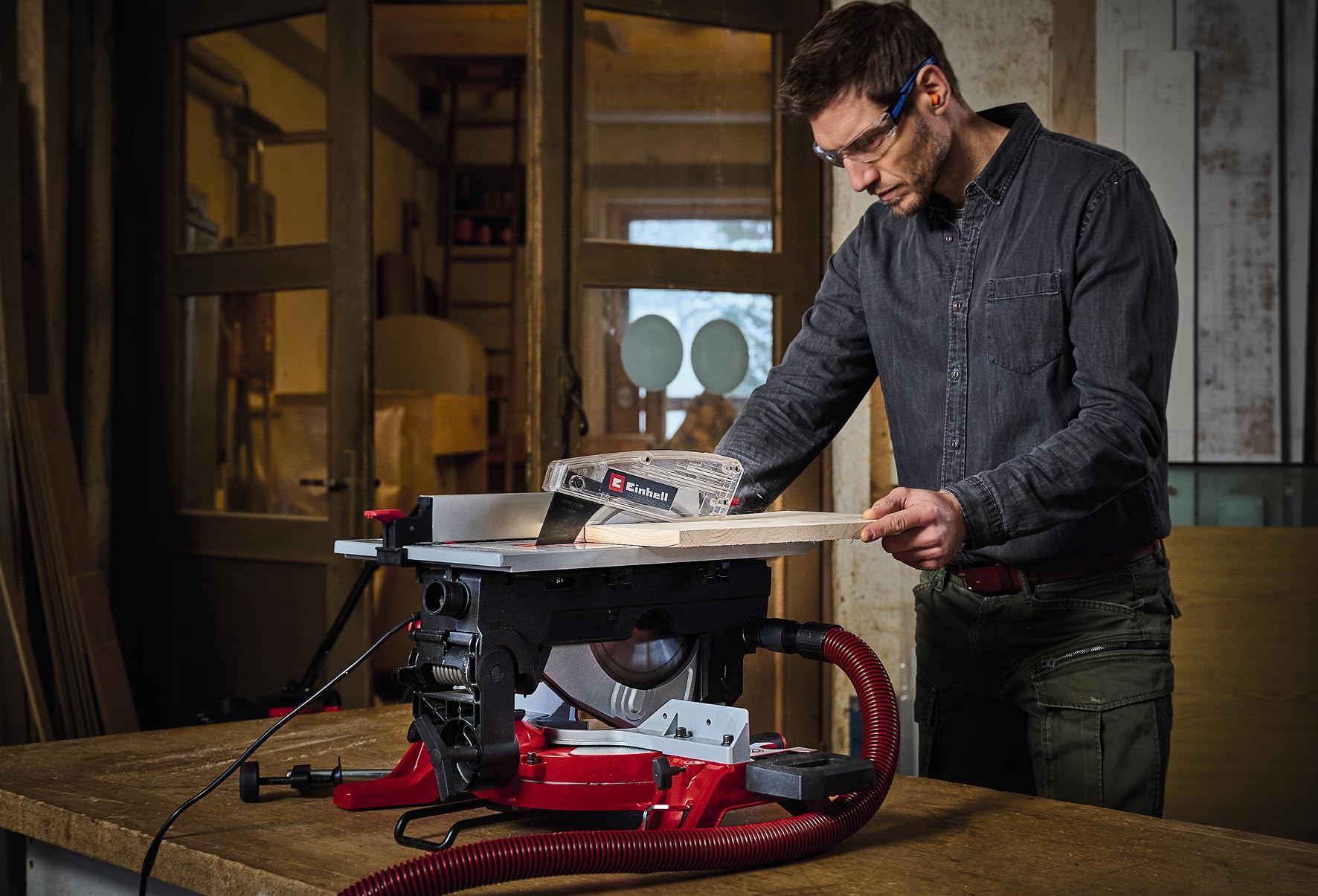 Einhell, troncatrice con banco superiore TE-MS 254 T (2000 W, Ø 254 mm lama, larghezza di taglio 130 mm, profondità di taglio 74 mm, incl. linea di taglio laser, funzione sega circolare da tavolo)