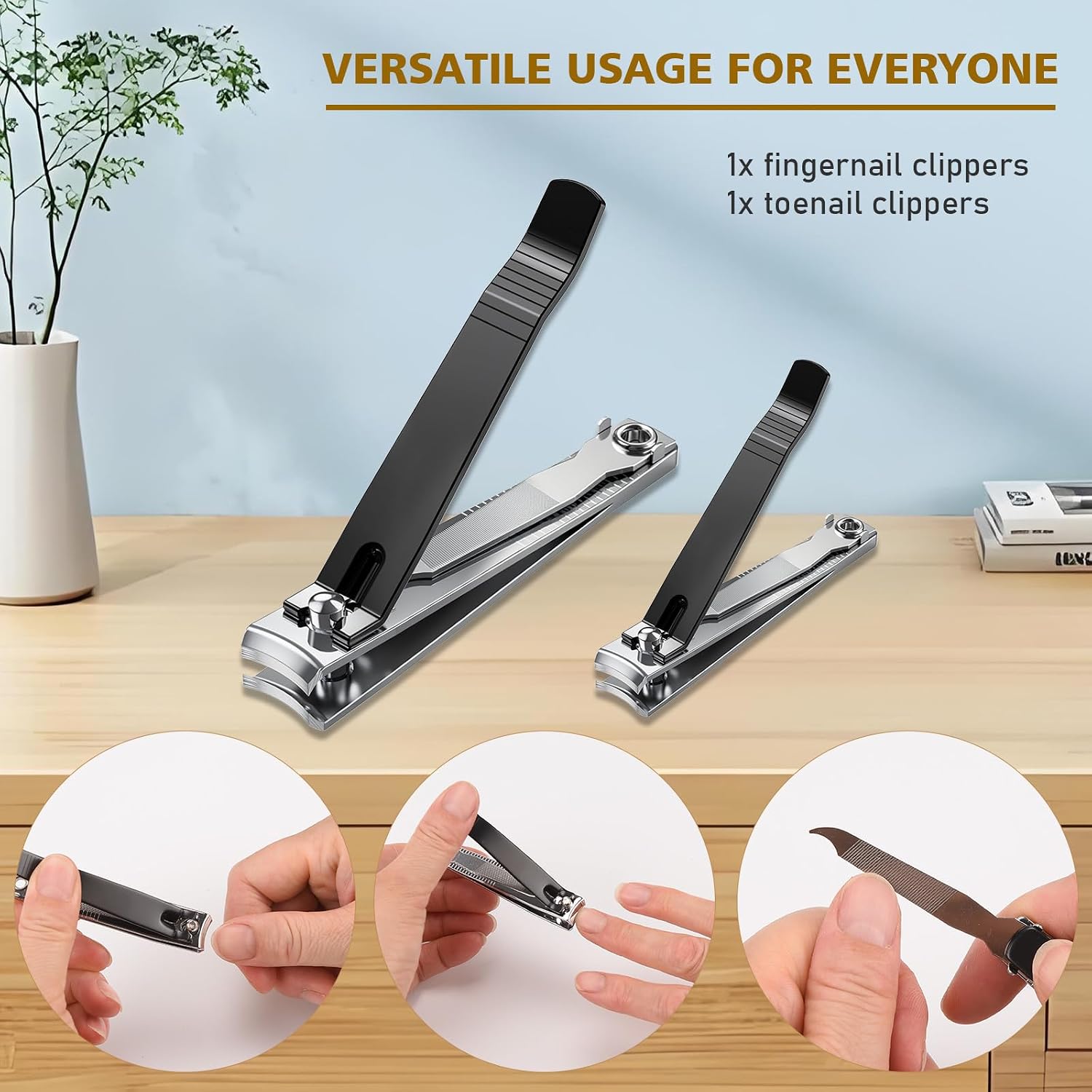 Nail Clippers Set,Fingernail&Toenail Clippers with Nail File,Black