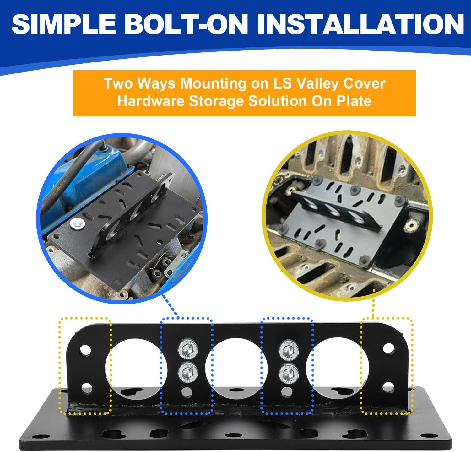 Heavy Duty LS Engine Lift Plate - Universal Engine Hoist Plate for LS/SBC/BBC/Ford Engines, 3 Lift Points Angle Adjustment, 6mm Alloy Steel with Complete Hardware Kit