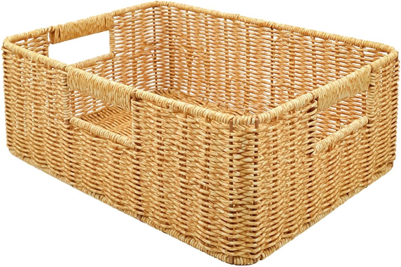 Rattan Storage Basket – Stylish Bathroom Storage Container | PP Synthetic with Handwoven Texture, Spacious Lightweight Bin, For Laundry, Toys, Books, Snacks, Bedroom, Kitchen, Pantry