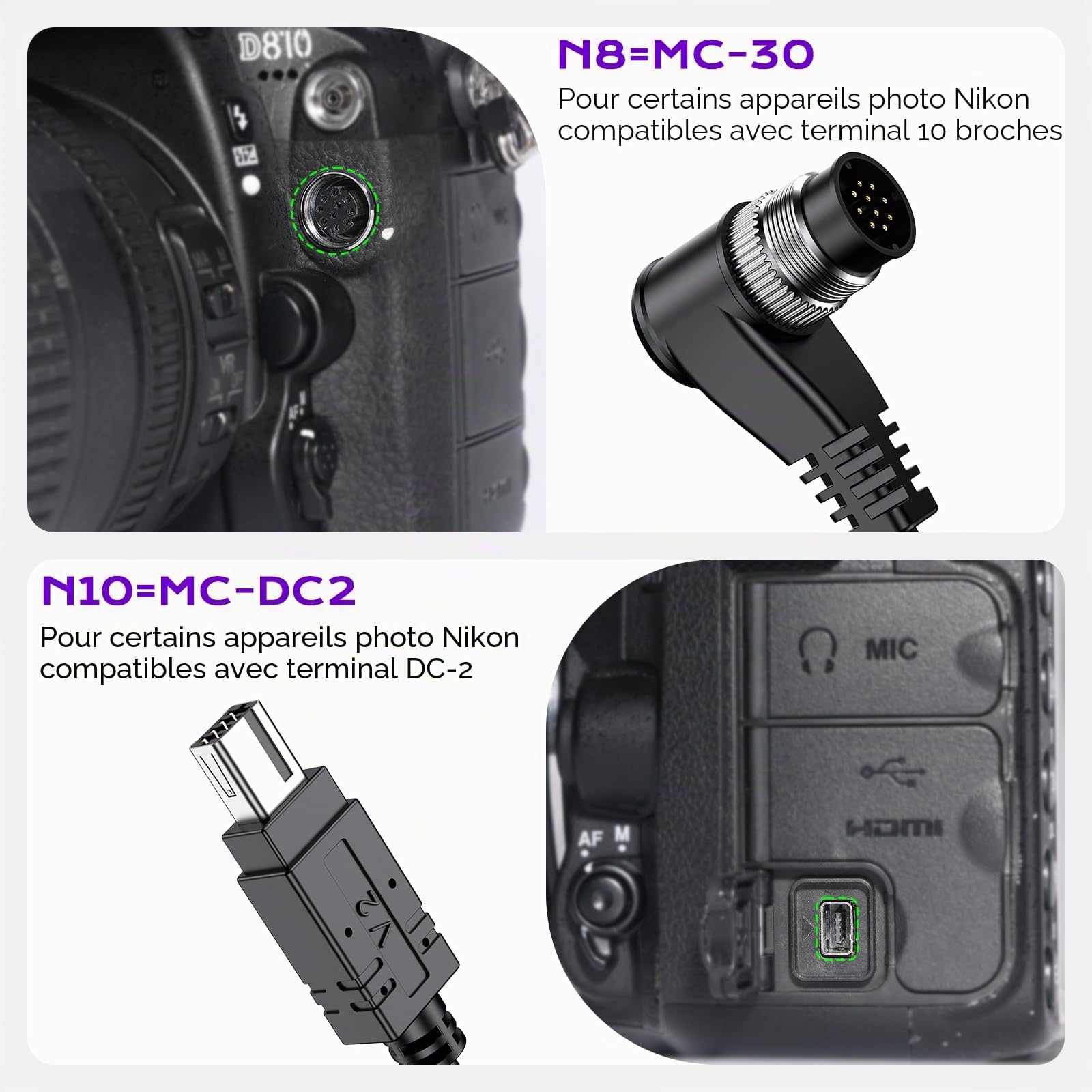 Déclencheur à distance rechargeable pour appareil photo Nikon, télécommande sans fil et filaire pour Nikon Z8, Z9, Z7 II, Z5, D780, D6, Z6, Df, Z6 II, Z7, P950, Z fc, Z6 III ; remplace MC-DC2 et MC-30