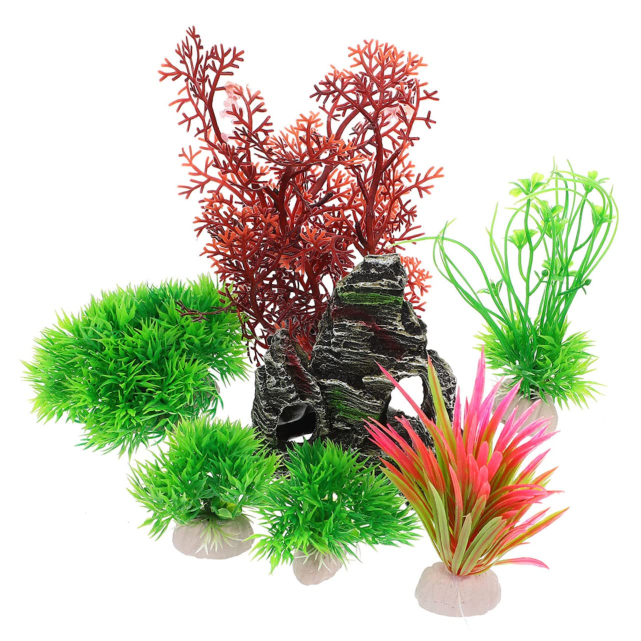 Sosoport 5 Juegos De Plantas De Agua Artificiales Decoración Cuenco De Red Accesorios para Peces Calentador Tanque Ollas Acuario Alimentador Automático Soporte para Estanque
