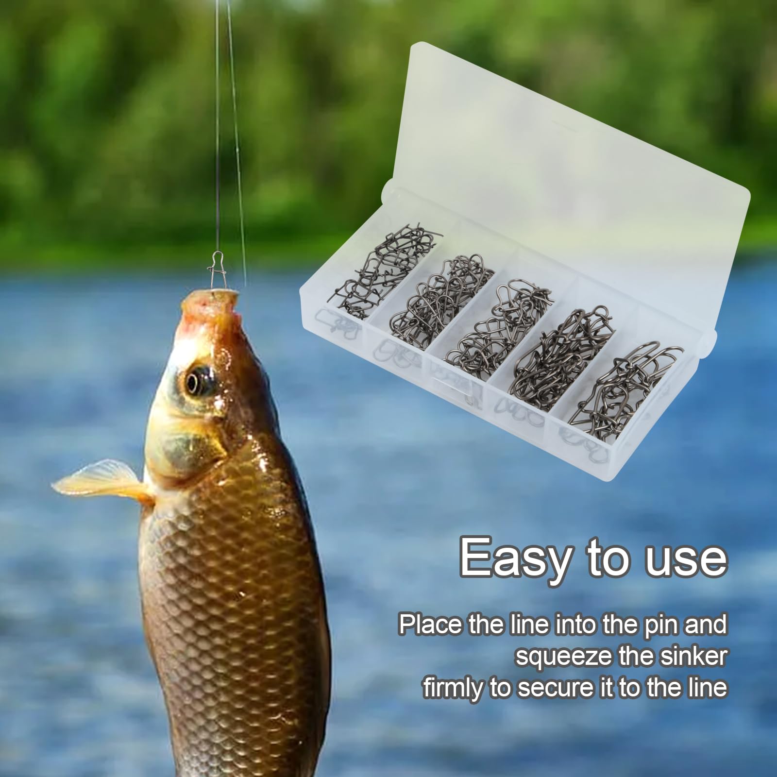 Set 100 Moschettoni Da Pesca In Acciaio Inox - 5 Taglie, Per Trota, Persico, Luccio - Foto 2