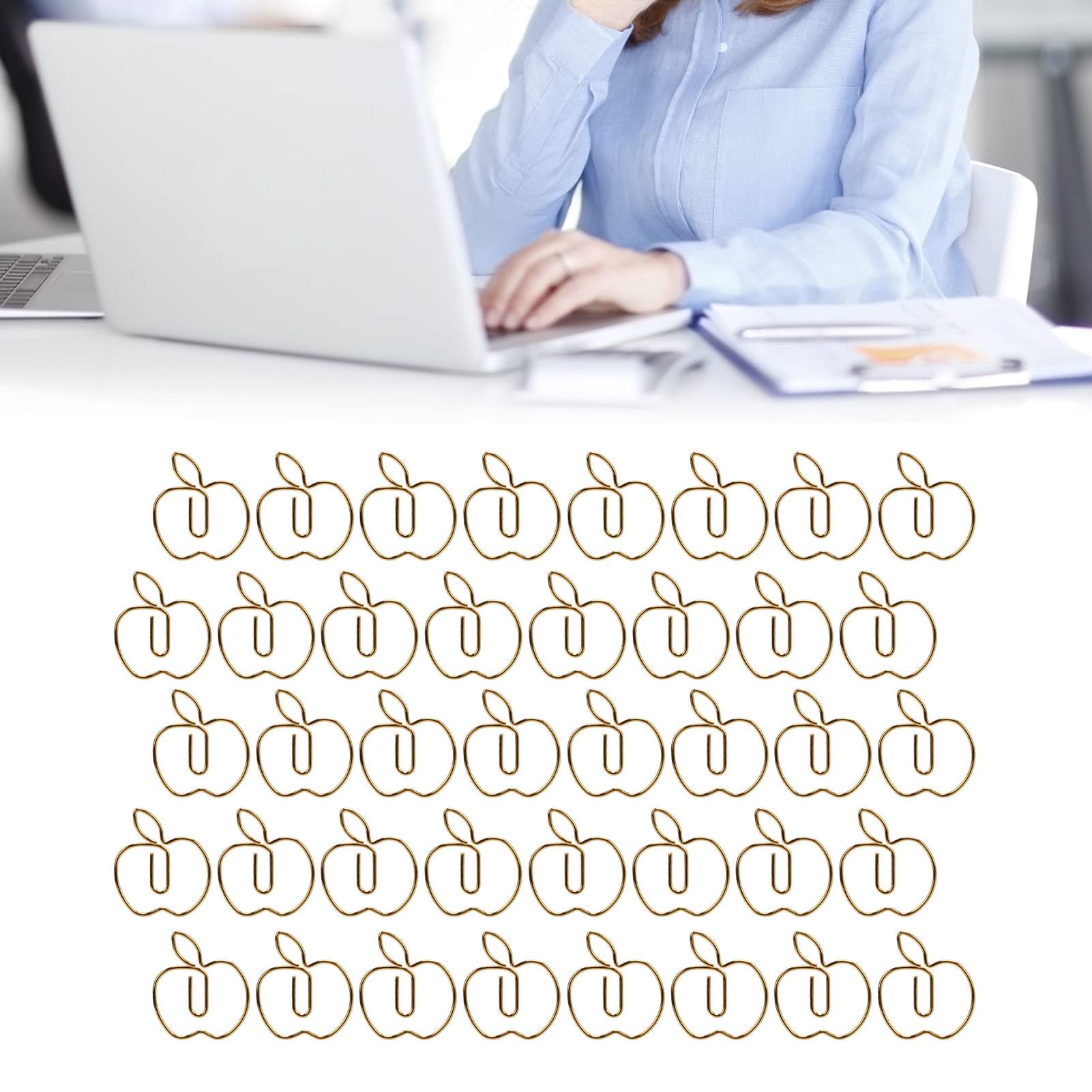 Niedliche Büroklammern, Büroklammern, 40 Stück Büroklammern, goldene Apfelform, Kreativität, Persönlichkeit, große Büroklammer for das Basteln im Home-Office, Dokumentenorganisation