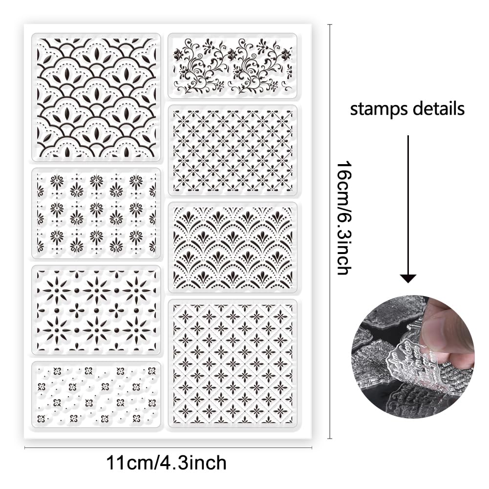 ORIGACH Background Pattern Clear Stamps for Cards Making DIY Scrapbooking Photo Album Decoration, 16 x 11 cm - Image 2
