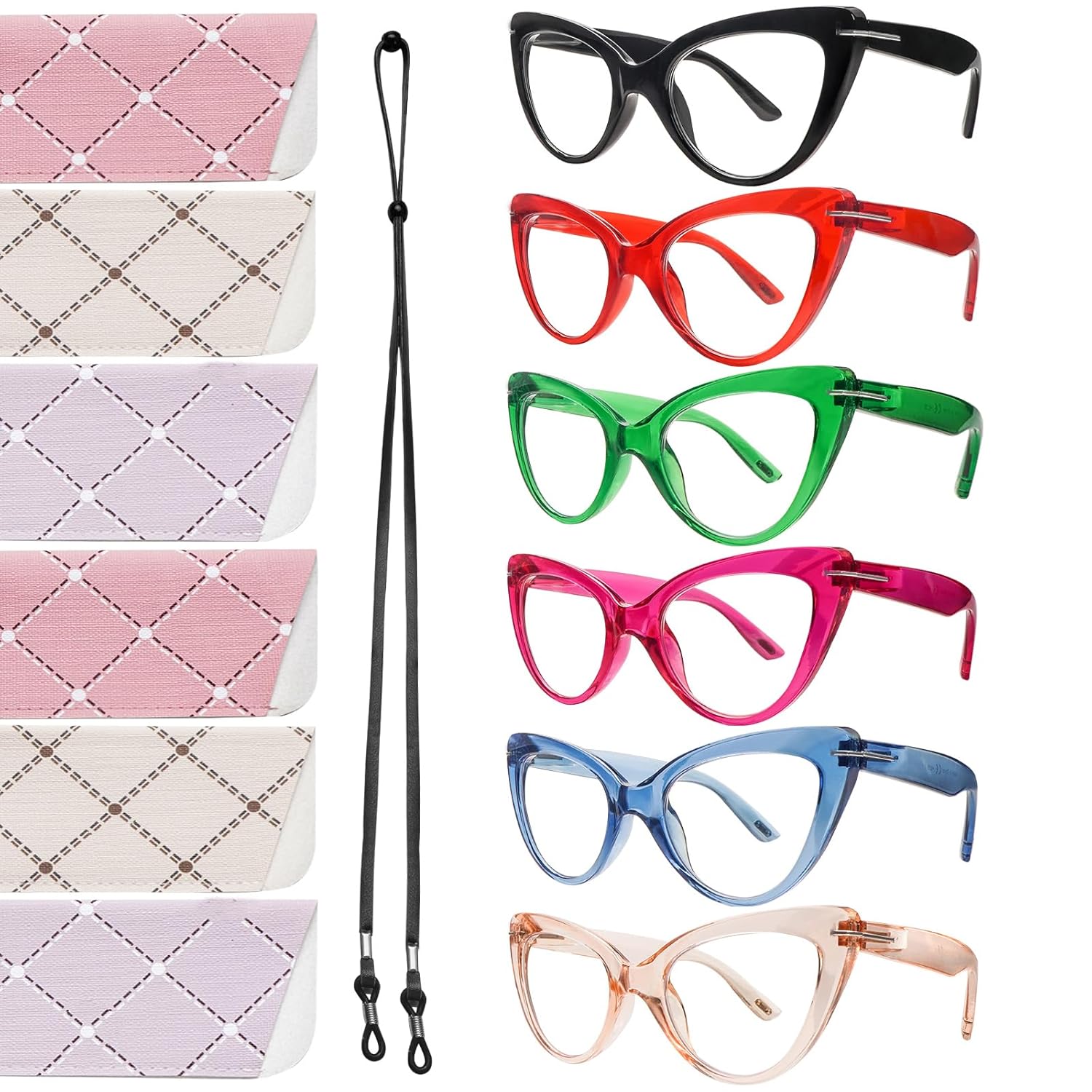 BONCAMOR 6 Pack Fashion Cat Eye Reading Glasses for Women Blue Light Blocking Oversized Spring Hinges Computer Readers