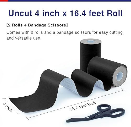 Miniatura 6 de Cinta de kinesiología (2 rollos) extra ancha de 4 pulgadas x 16.4 pies, cinta elástica de algodón atlética de alta calidad, cinta K hipoalergénica e