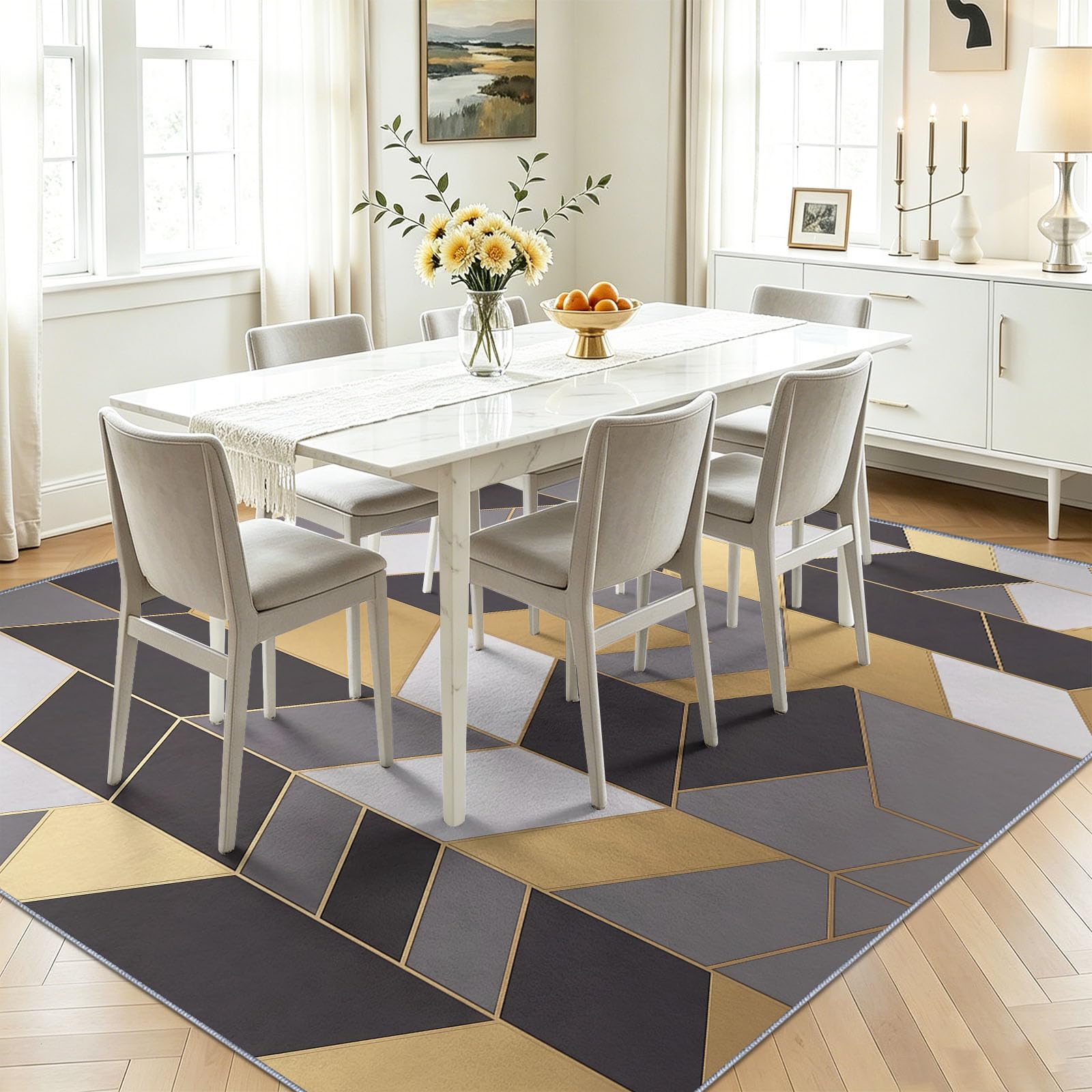 Geometrie Raute Sechseck Fischgräten Kinderzimmer Teppich, Modern Industriell Stil, Deko-Teppiche für Wohnzimmer Esszimmer Schlafzimmer Küche, 80 x 150 cm Dunkel