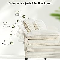 Vista 3 de Tumbona extragrande de 54.8 pulgadas de ancho para interiores con respaldo ajustable de 5 posiciones, sofá cama de pana con 3 almohadas, moderna