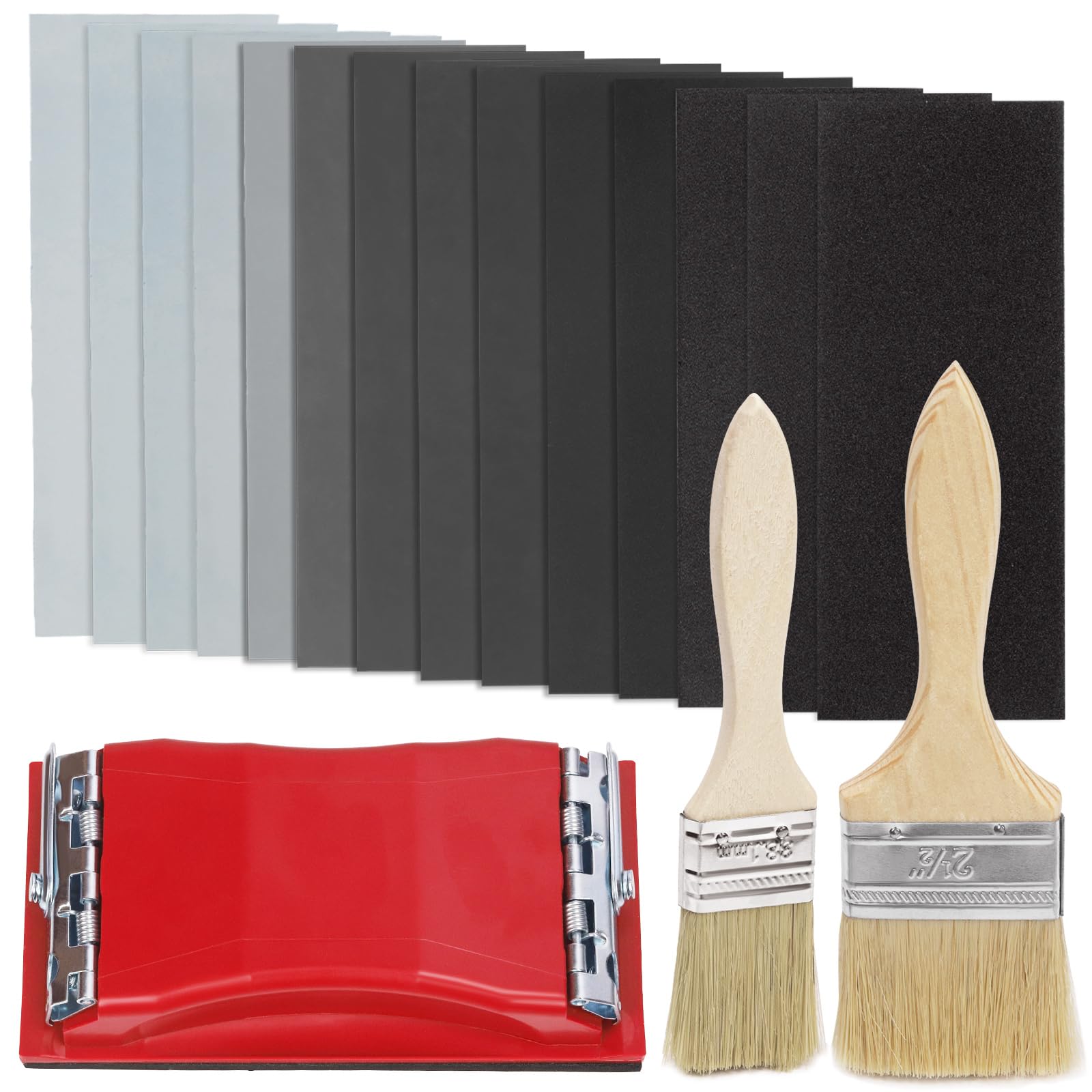 Keadic 45Pcs 120 to 3000 Assorted Wet & Dry Sandpapers Set including Sanding Block Sander and Brushes