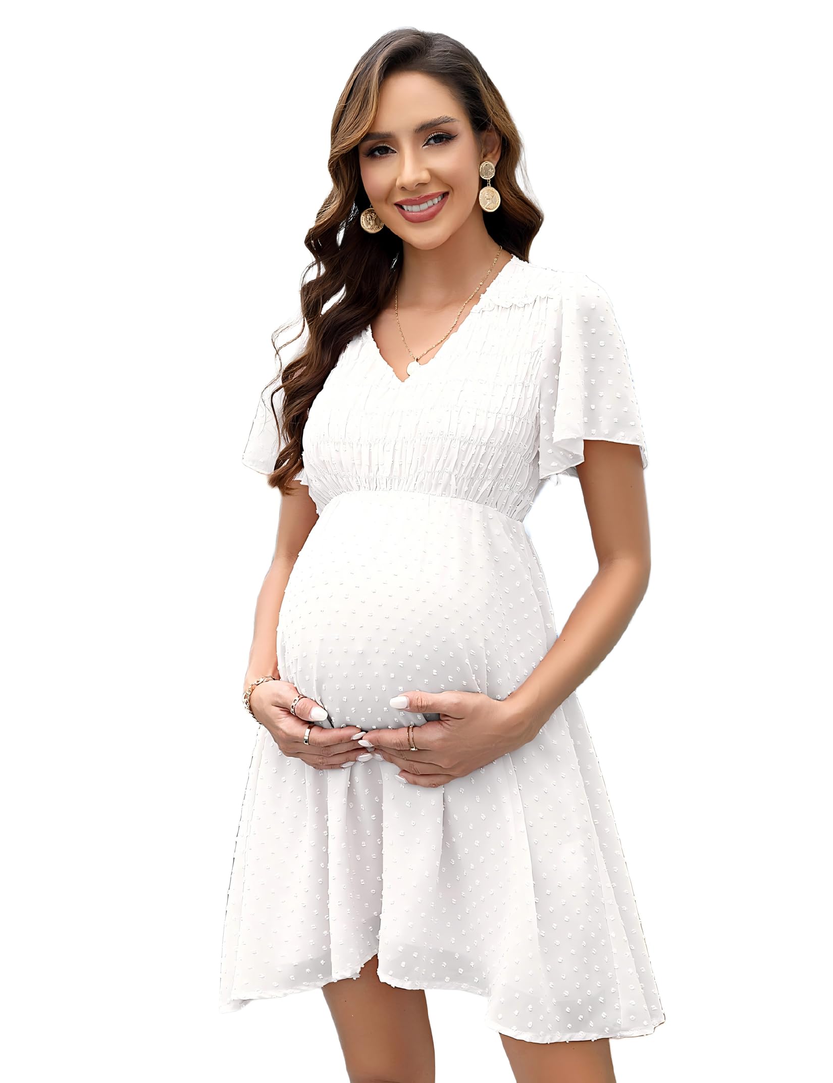 YesFashion Damen Umstandskleid v Ausschnitt Einfarbiges Midi Schwangerschaftskleid Bequemes Umstandskleid Für Schwangere