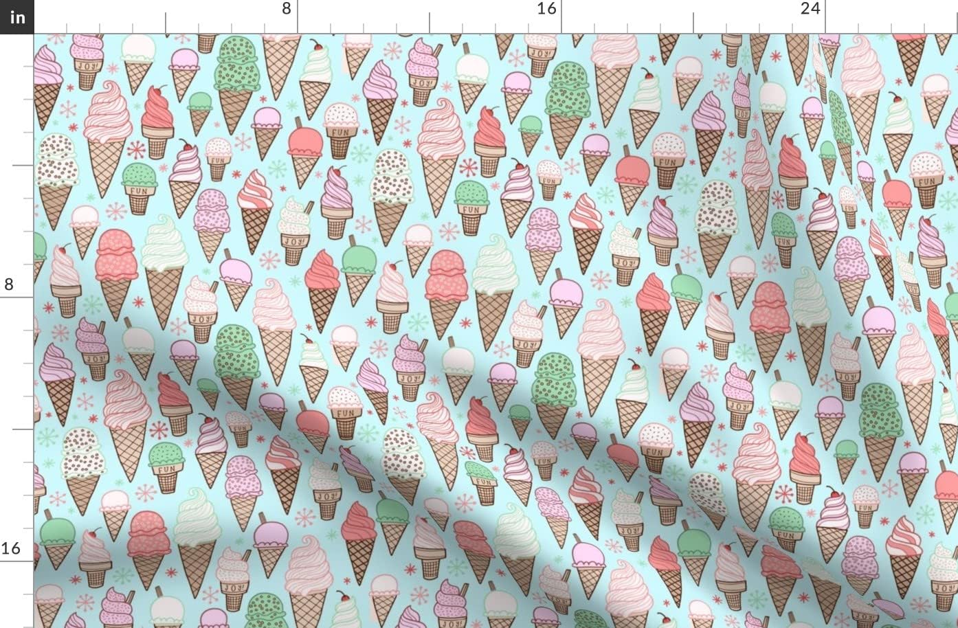 Spoonflower Fabric - Ice Cream Blue Food Cone Soft Printed on Organic Cotton Sateen Fabric by The Yard - Sewing Quilting Apparel Home Decor