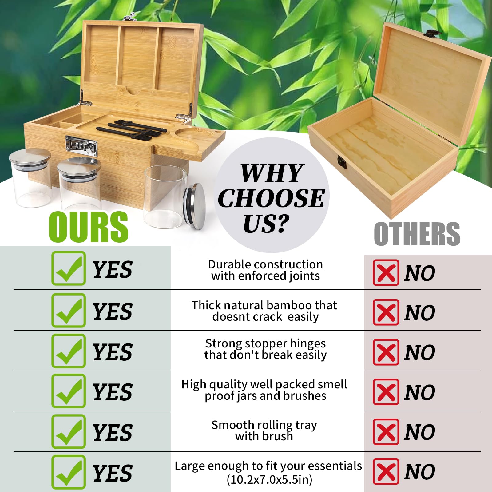 Caja grande de bambú con cerradura de combinación, caja de almacenamiento decorativa con compartimento desmontable, caja de madera con tarros y cepillos Alright como gran opción de regalo.