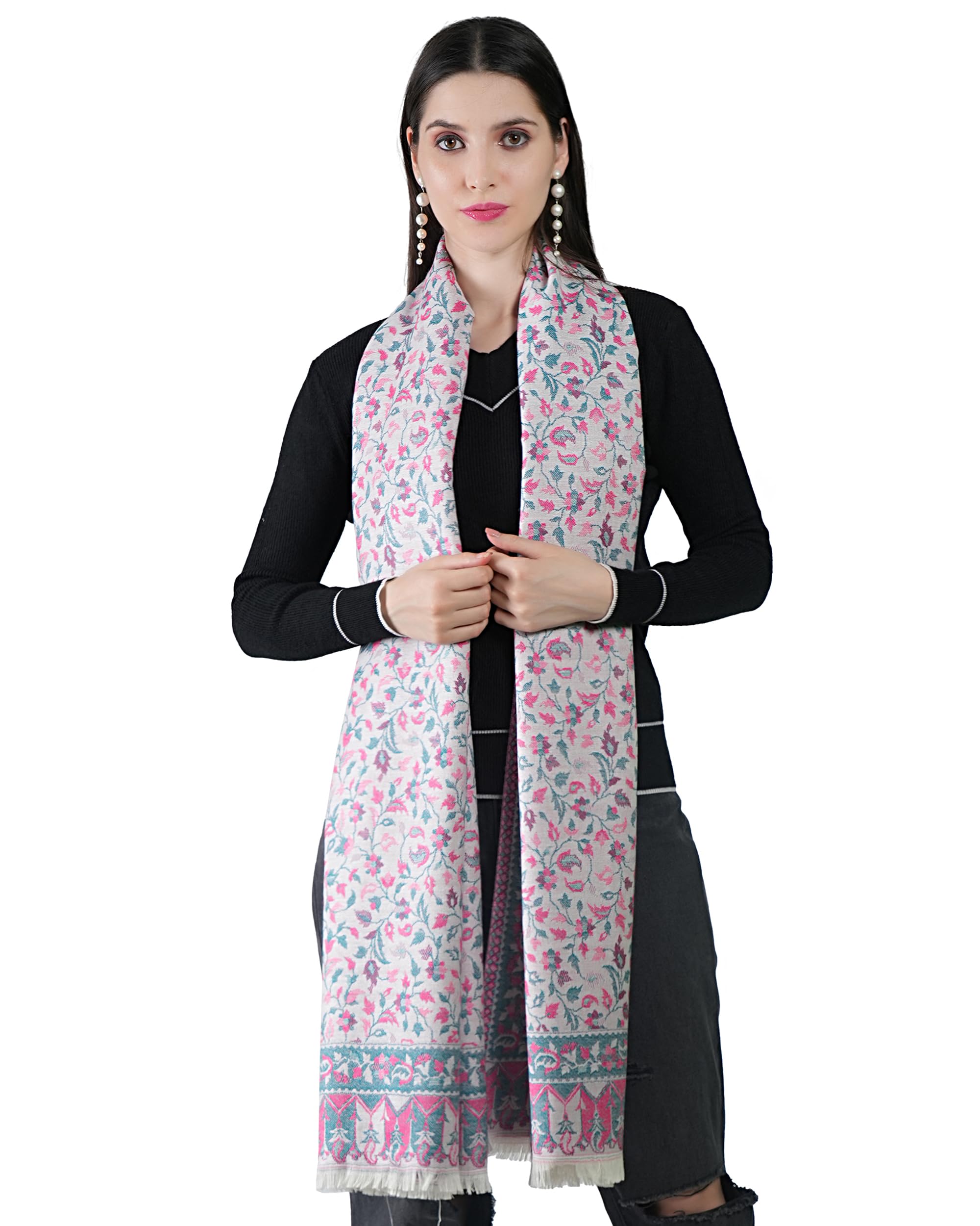 manra Women's Fineness Kaani Paisley Weave Kashmiri Woolen Shawl, Jamawar Design Warm and Soft, Faux Pashmina Shawls (KANI SHAWL 984)-picture-25