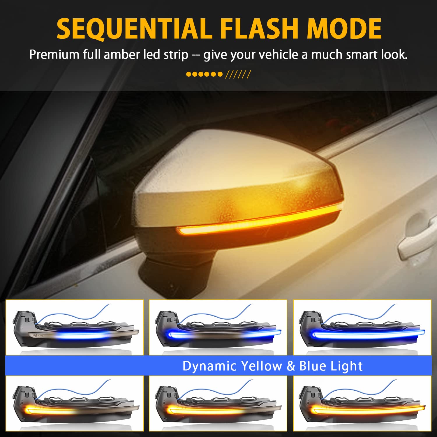 Indicatori di Direzione a LED dinamici, Una Coppia di Indicatori di Direzione per Specchietti Retrovisori laterali Ambra Per Au-di A3 8V, S3 8V, RS3 8VA 2013-2020, Blu e Giallo, 2 Pezzi