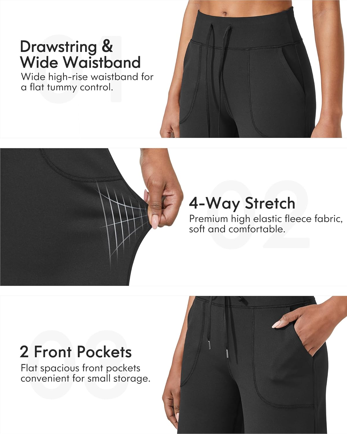 G4Free Wide Leg Fleece Lined Pants Women Drawstring Waist Winter Work Pants with Pockets for Casual Office - Image 4