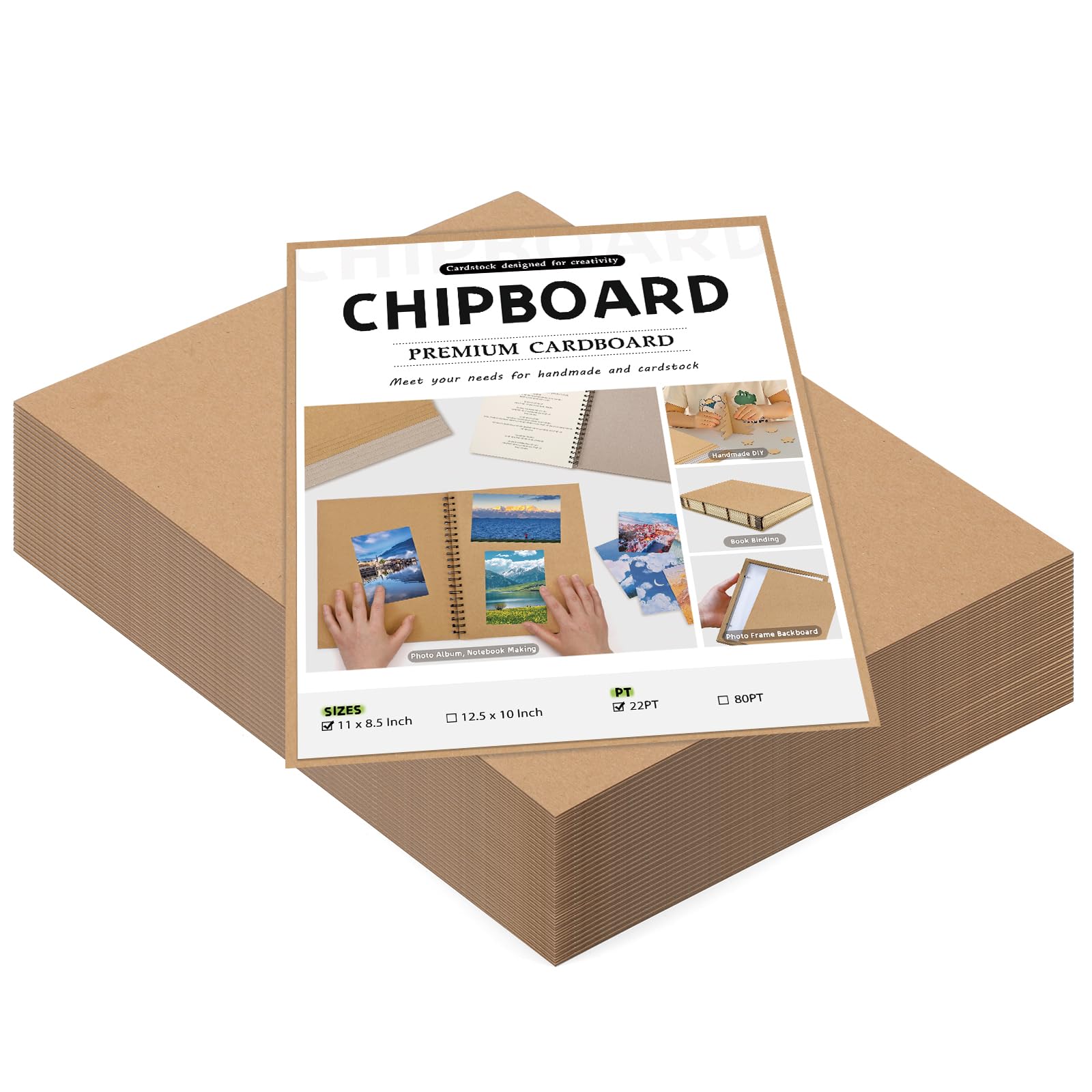 JNENERY 100 Chipboard Sheets 8.5 x 11", 22PT Cardboard for Crafts