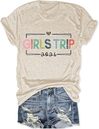 Girls Trip T Shirts for Women 2026 Funny Vacation Tees Girls Trip Shirts Casual Short Sleeve Weekend Travel Tops
