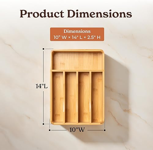 Vista 3 de SMIRLY Organizador de cajones de cubiertos – Organizador de cajones de cocina de bambú, soporte ajustable para utensilios y bandeja de cubiertos