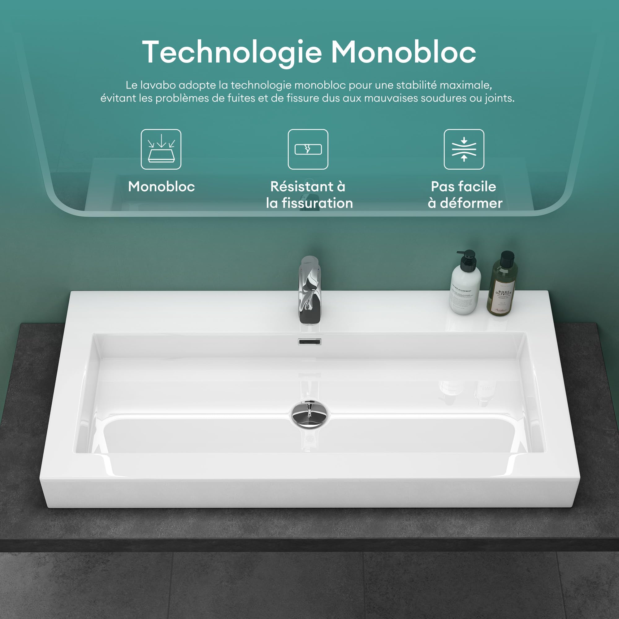 Mai & Mai Lavabo Rectangulaire Posé Suspendu 60x48x10cm avec Trop-Plein | Vasque Lavabo, Perçage Robinet, Surface Lisse, et Facile à Nettoyer, pour Salle de Bains Moderne, Colossum18