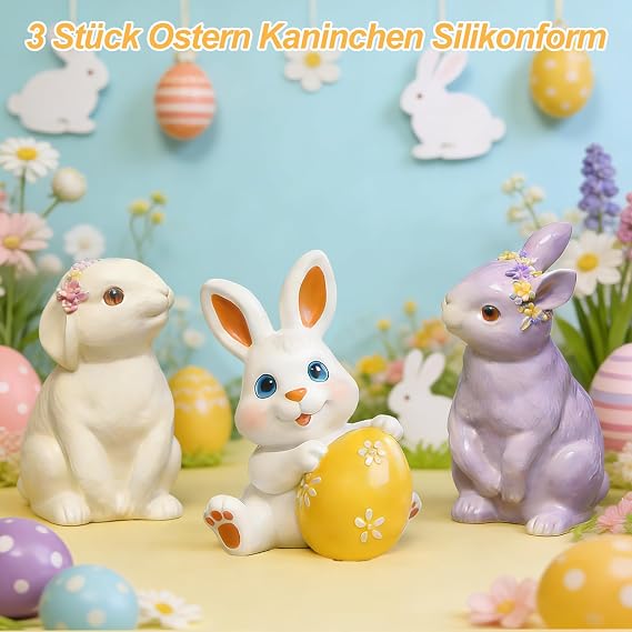 Silicone Moulds Easter Silicone Moulds Casting Moulds Silicone Mould Rabbit 3D Easter Bunny Candle Moulds Plaster Moulds for Casting Easter Candle Mould Easter Decoration Casting Mould Rabbit