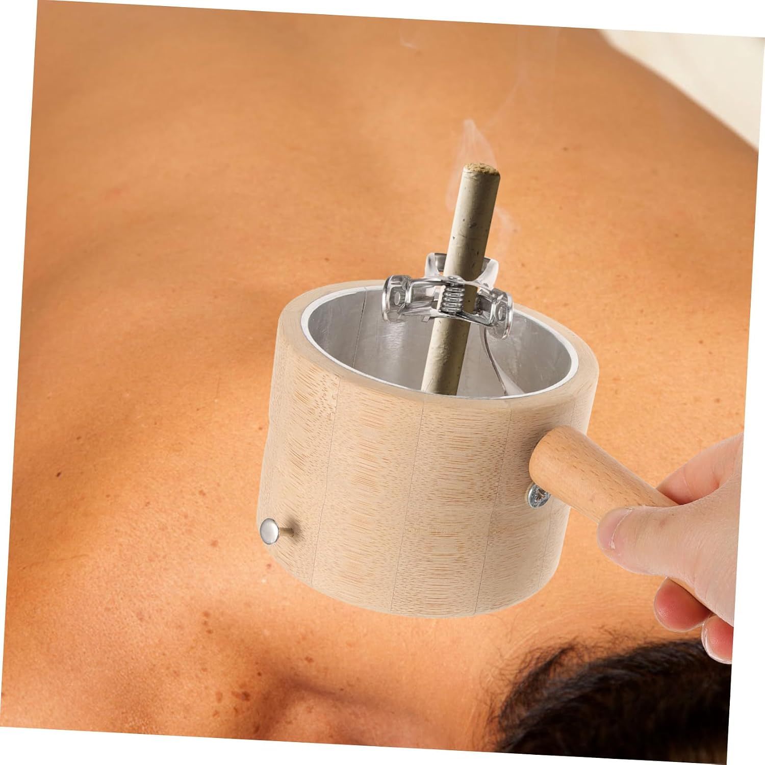Handheld Moxibustion Box Wood Metal Elastic Band for Therapy