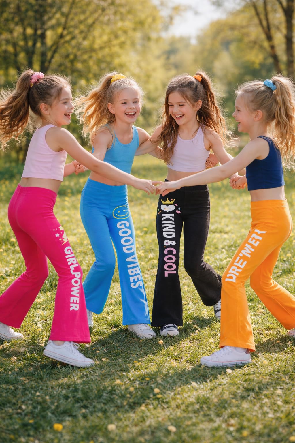 T2F Leggings svasati in cotone stampato da ragazza, confezione da 5, collant a lunghezza intera, morbidi e confortevoli, da indossare tutti i giorni per bambini