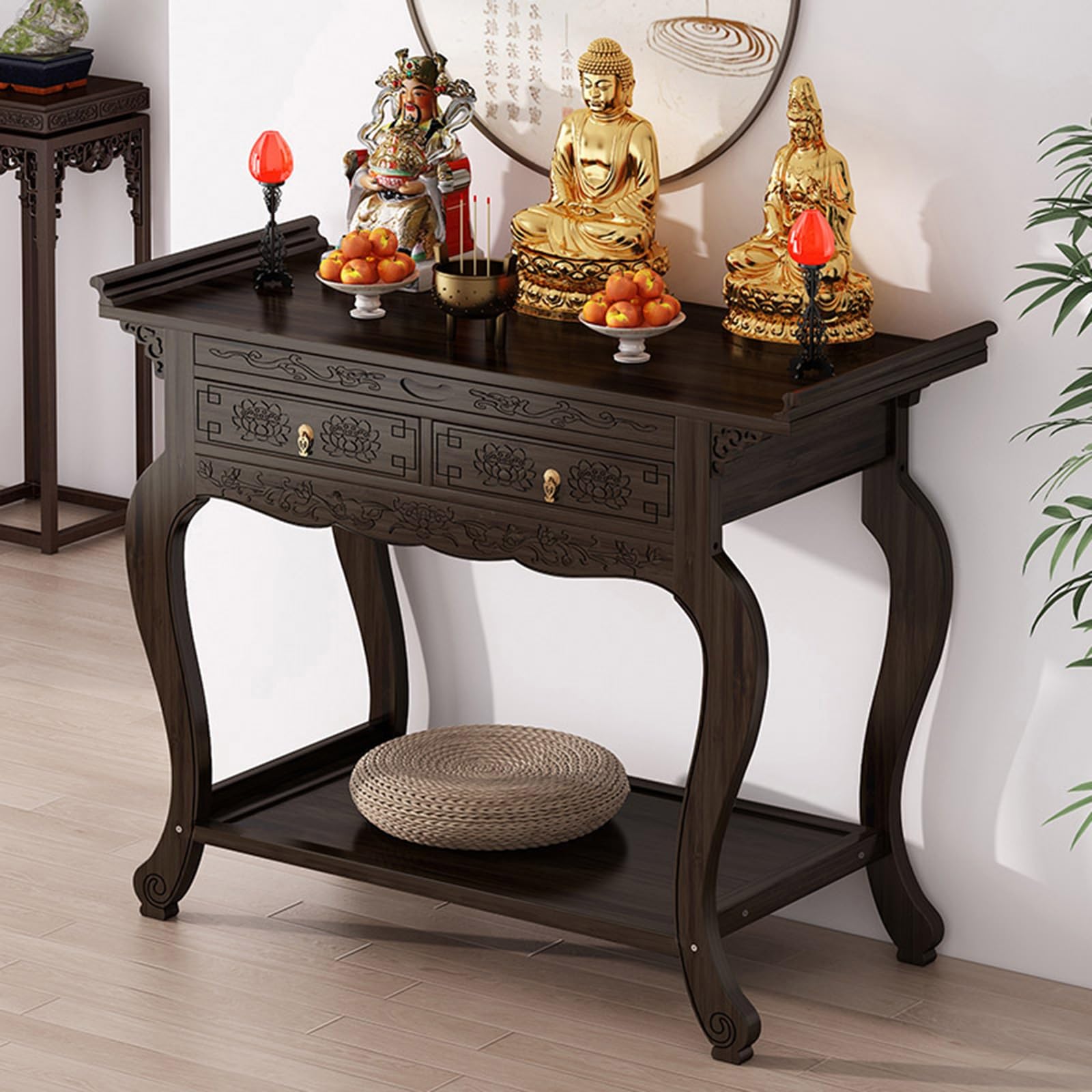 Mesa de meditación y oración para crear un rincón zen en salones y templos